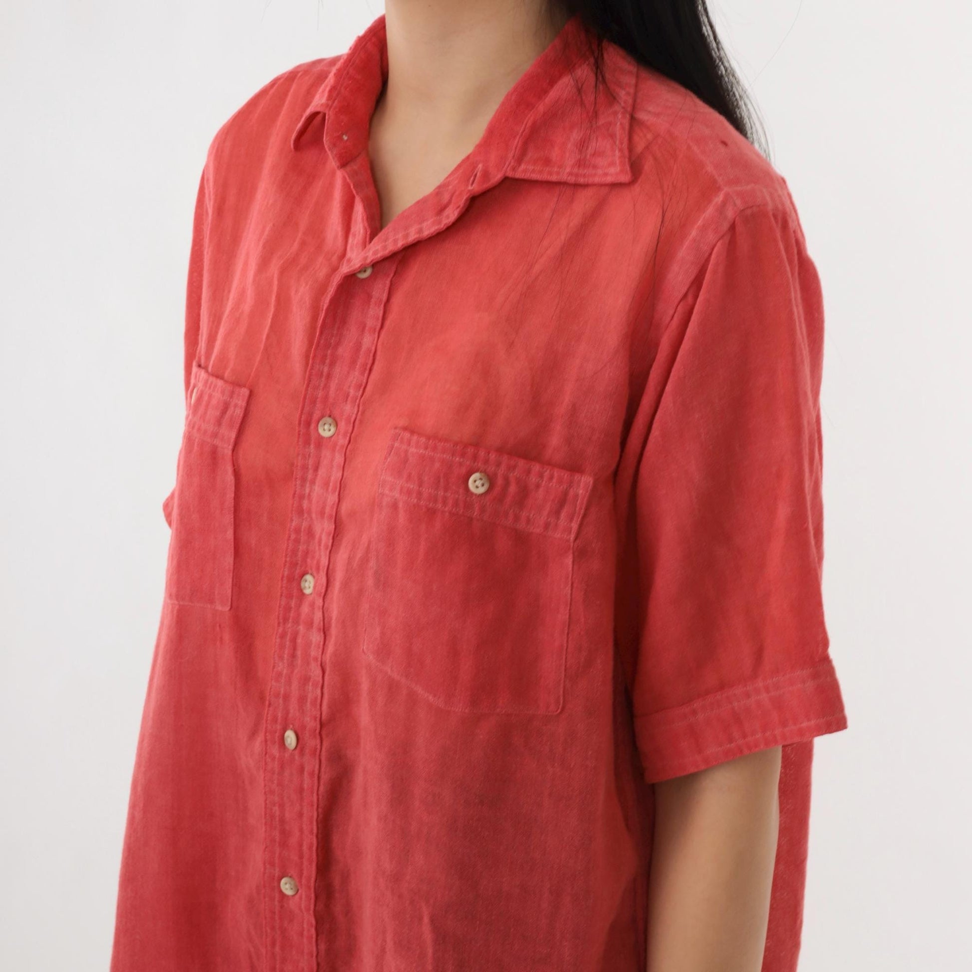 70s Langworthy's Sheer Red Button-Up Shirt Short Sleeve Men's Medium