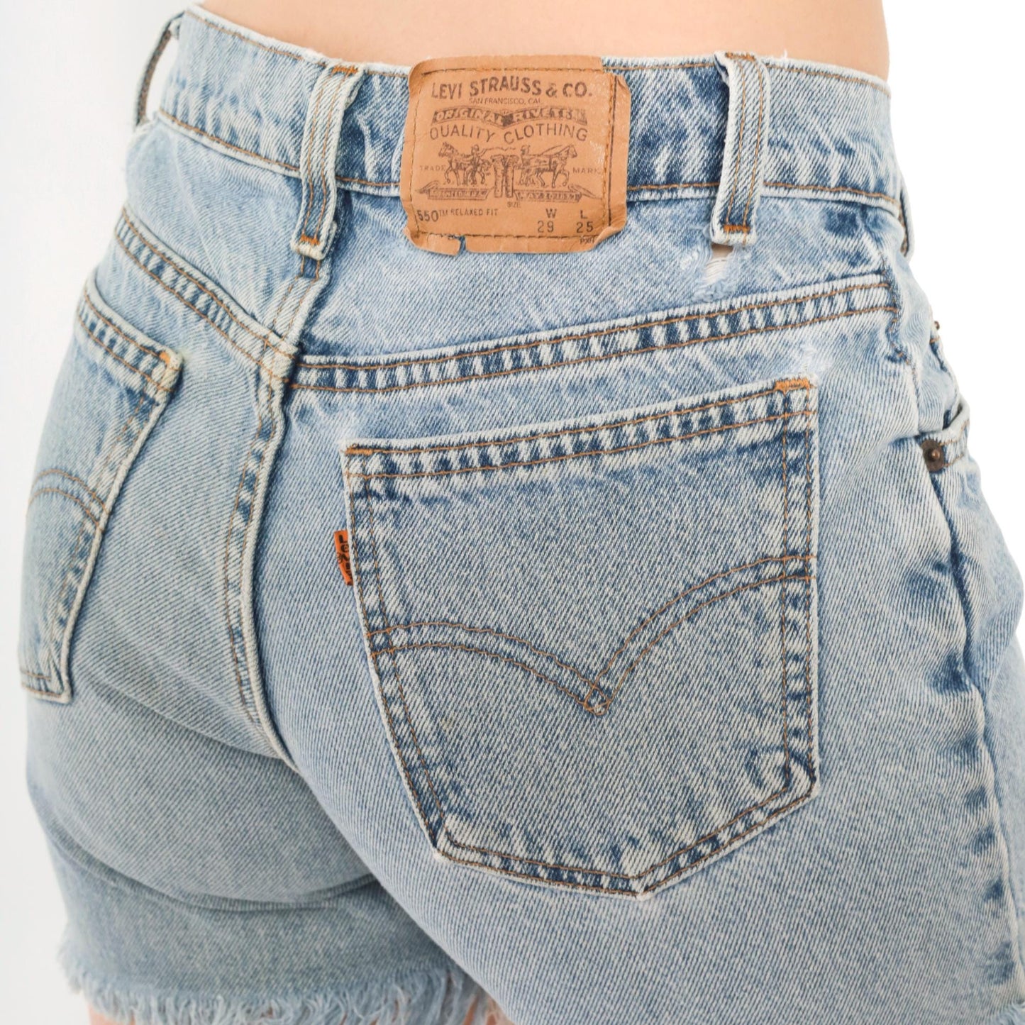 90s Levi's 550 Blue Denim Cutoff Shorts Low Rise Frayed Small