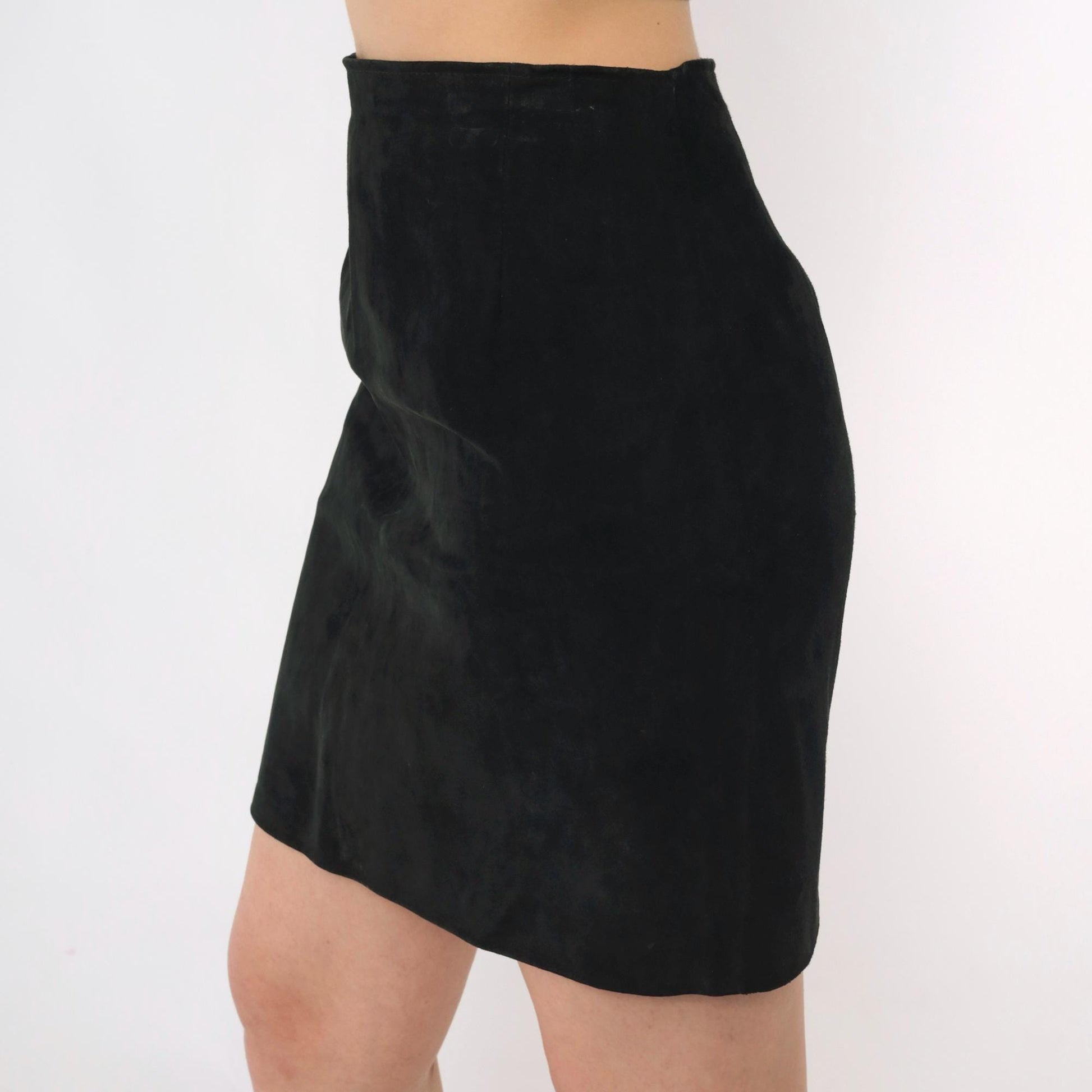 90s Contempo Casuals Black Suede Mini Skirt High Waist Pencil Small S