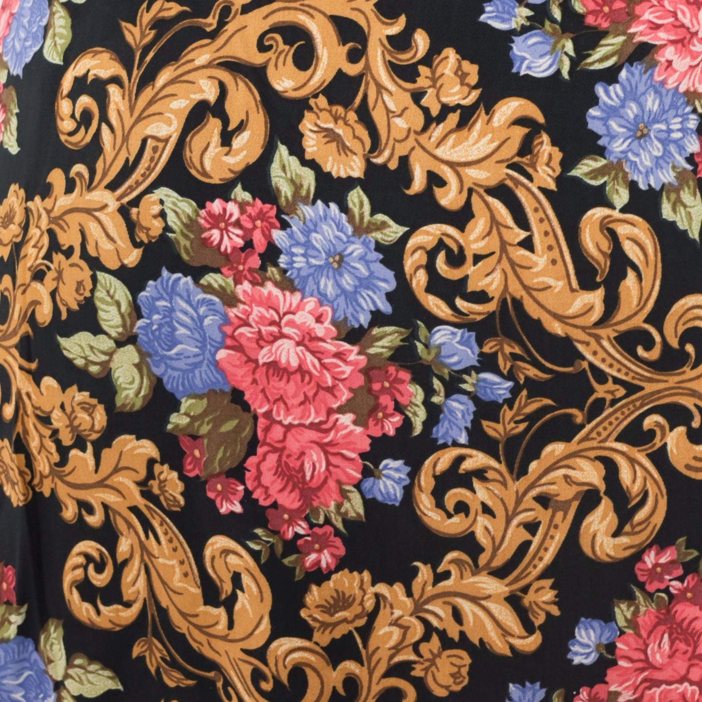 90s Baroque Floral Wrap Mini Skirt Black Gold Pink High Waisted XS