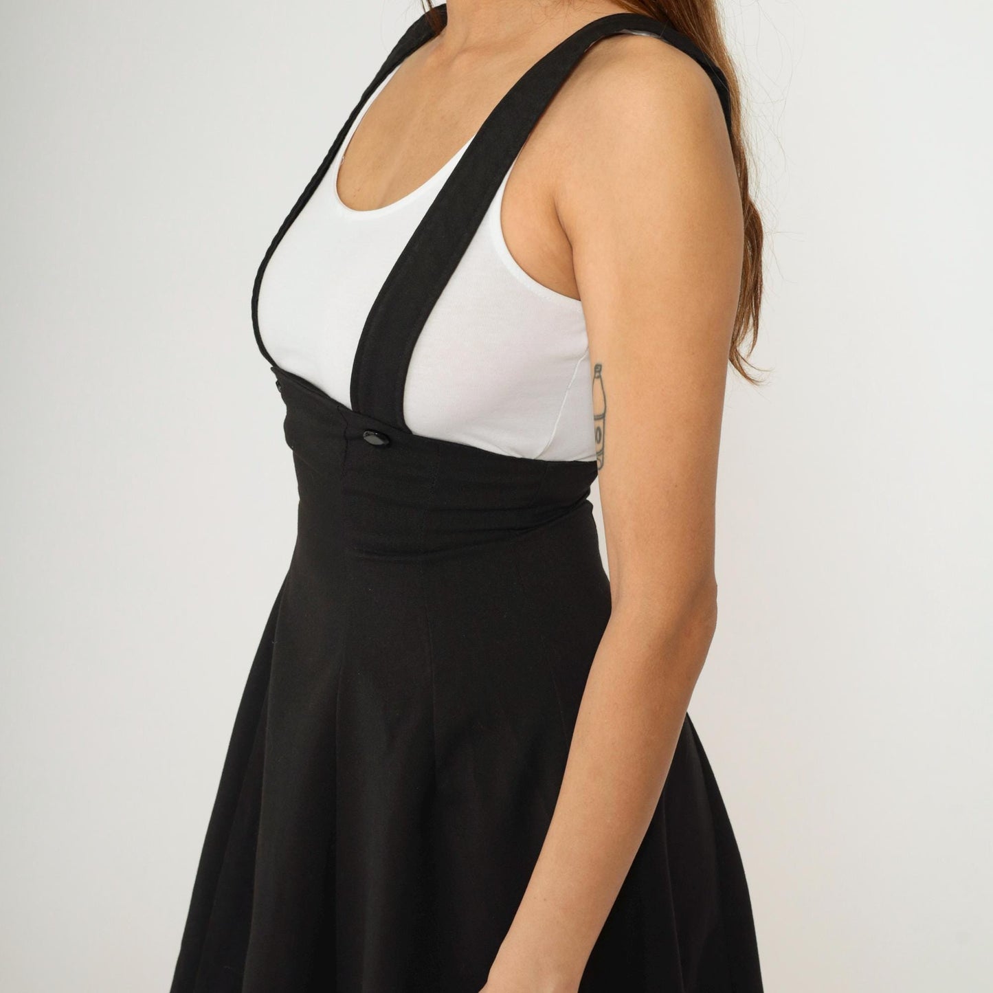 Y2K Black A-Line Midi Skirt with Suspender Straps High Waist 00s Extra Small