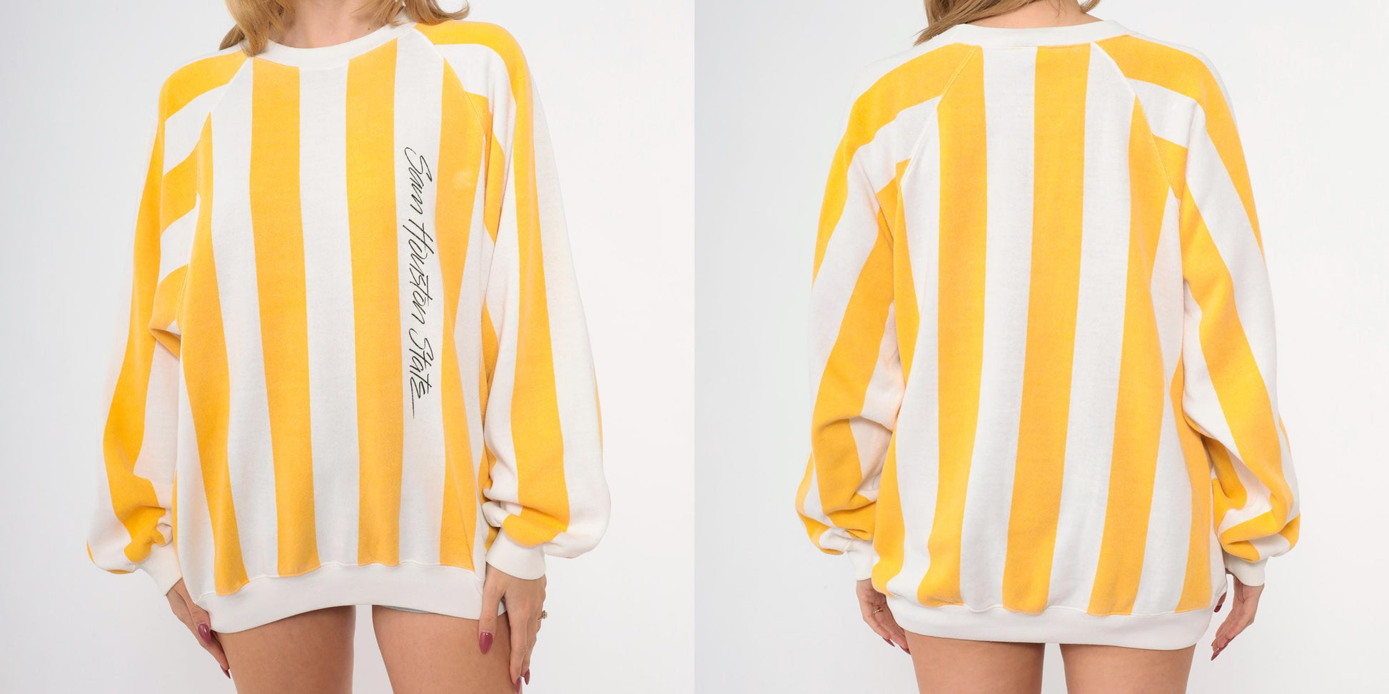 90s Sam Houston State Sweatshirt Yellow White Striped Crewneck Large L