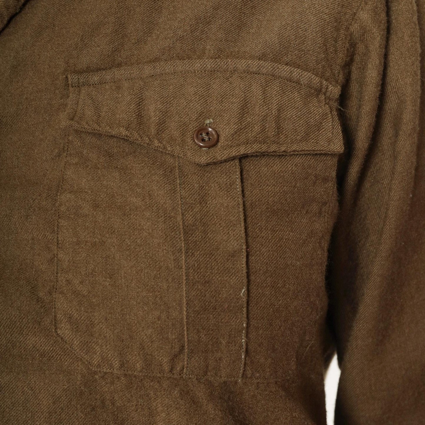 80s Olive Brown Wool Military Shirt Button Up Epaulettes Utility Pockets Small