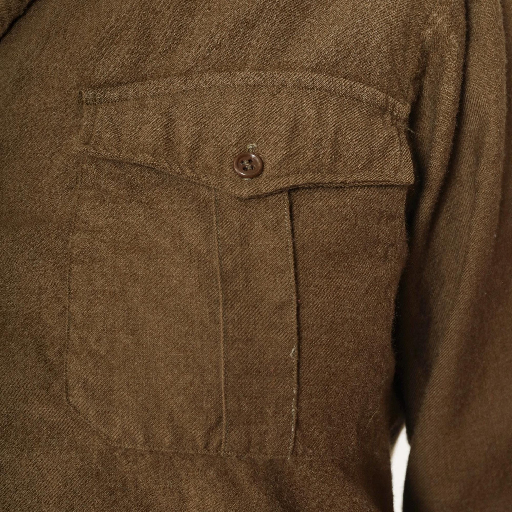 80s Olive Brown Wool Military Shirt Button Up Epaulettes Utility Pockets Small