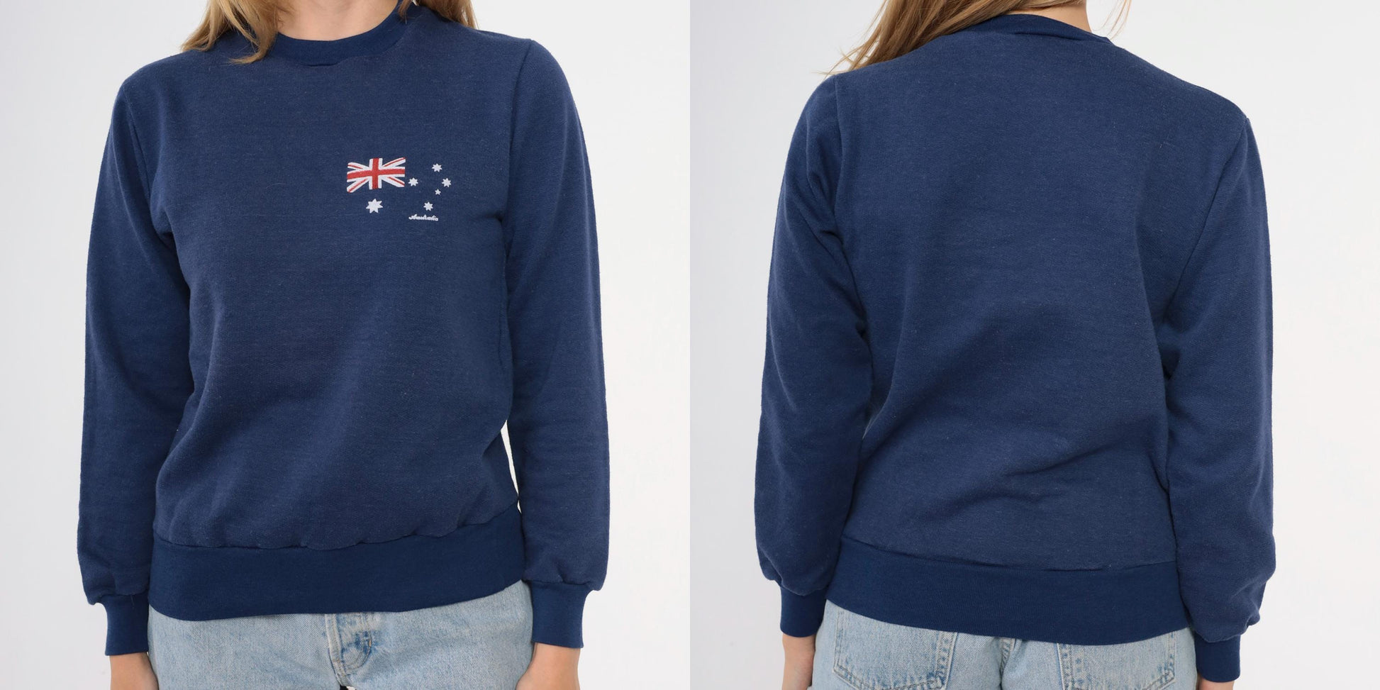80s Australian Flag Sweatshirt Dark Blue Crewneck Pullover Extra Small XS