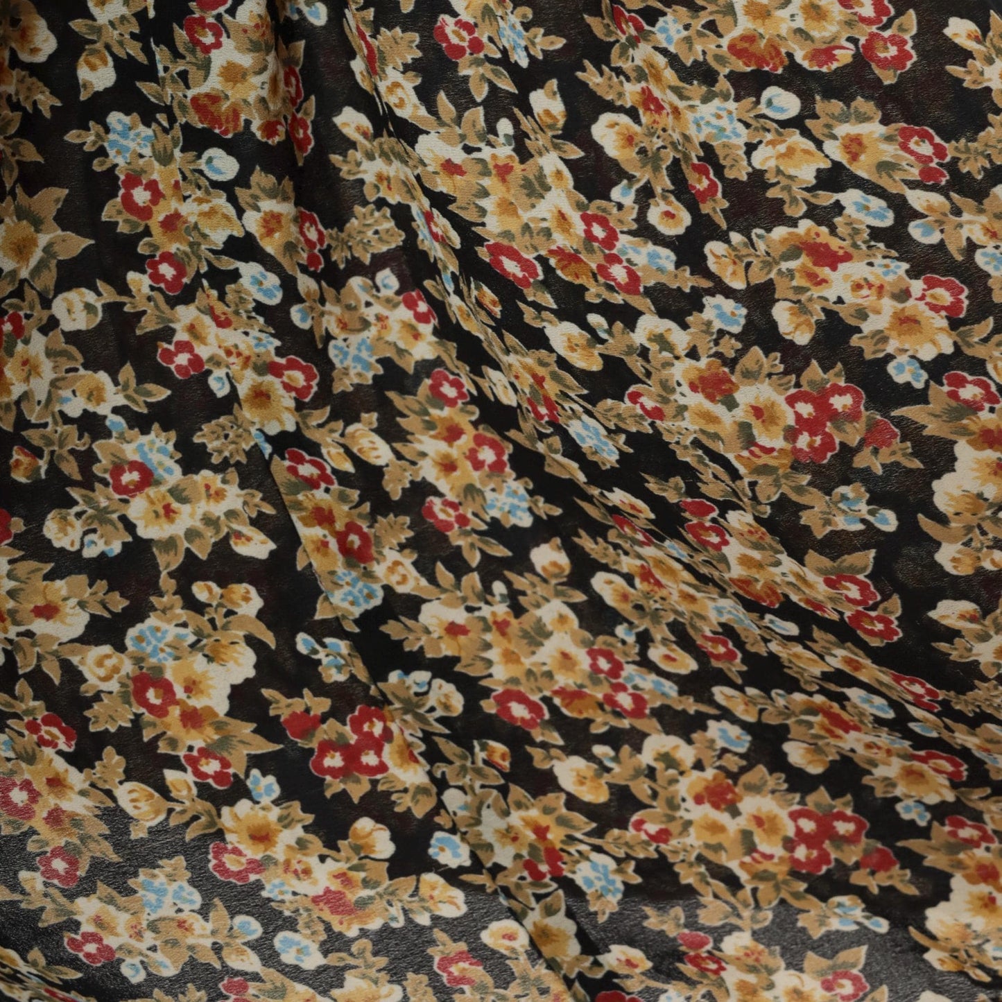 90s Floral Tiered Mini Skirt Black Olive Green Elastic Waist Small