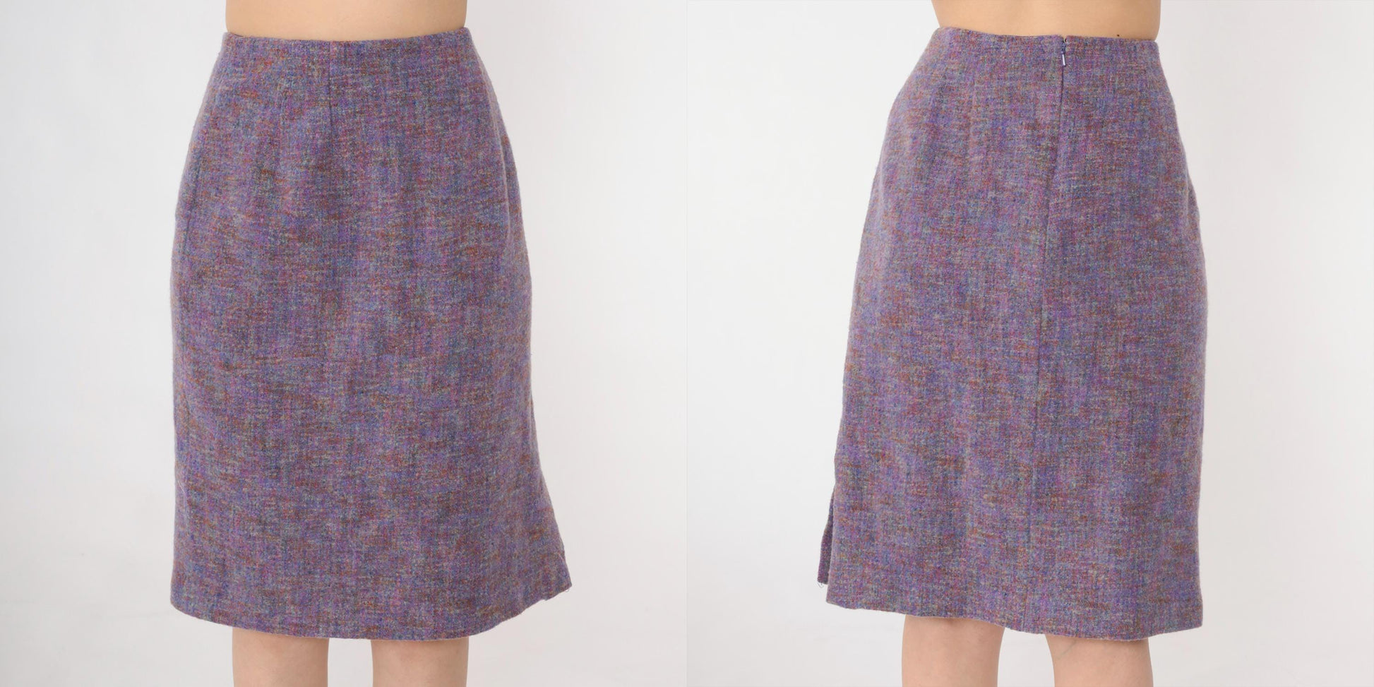 90s Worth Wool Tweed Pencil Skirt Purple High-Waist Knee-Length Small