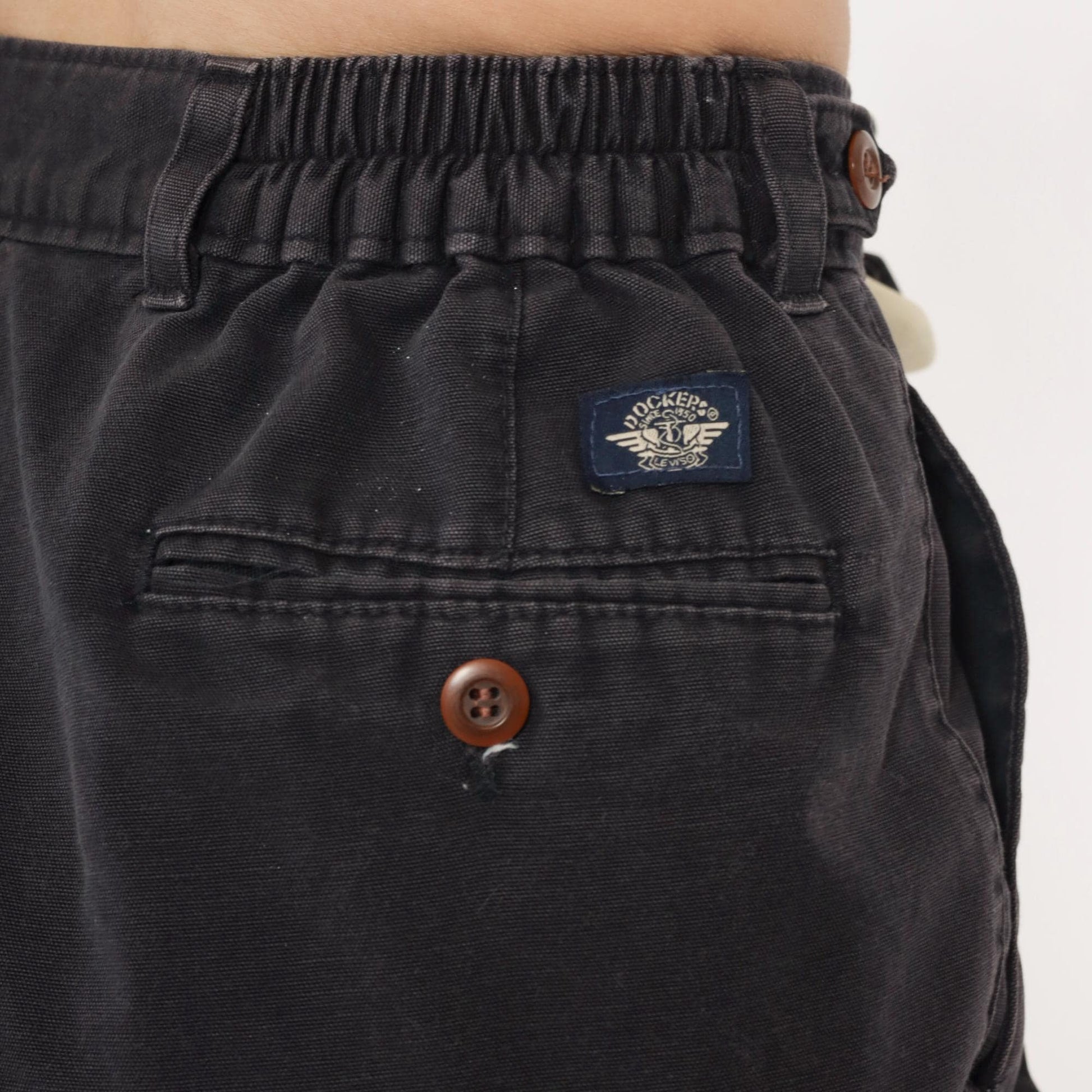 80s Dockers Black Pleated High-Waist Shorts Elastic Waist Medium