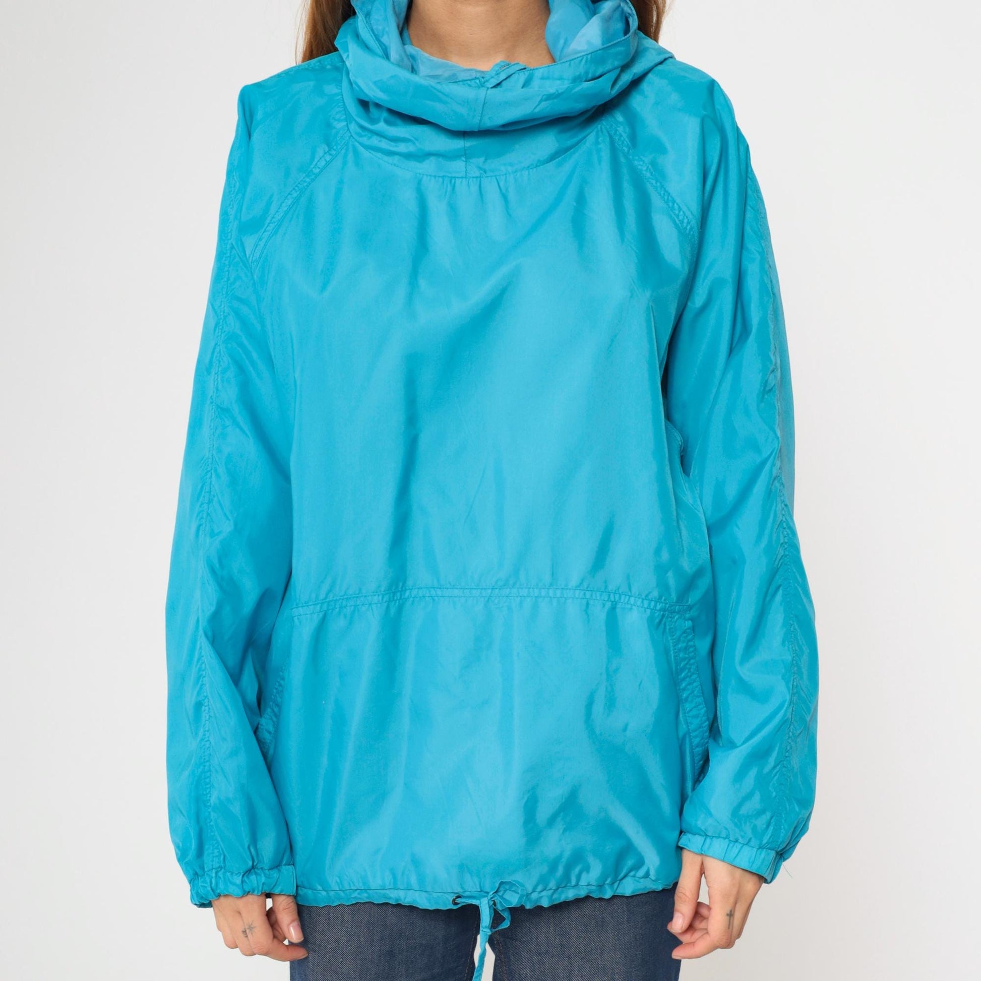 80s Obermeyer Anorak Ski Jacket Blue Nylon Hooded Pullover Large