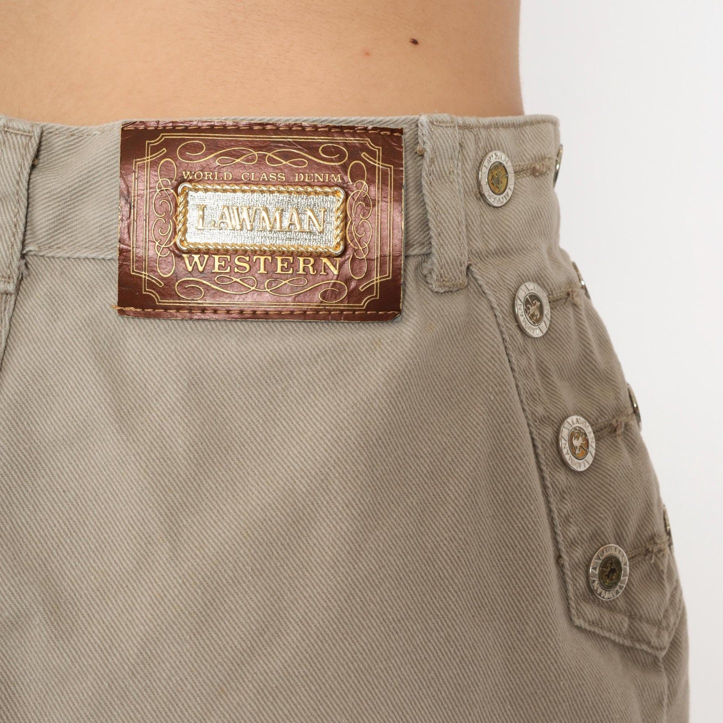 90s Lawman Western Khaki Denim Shorts High Rise Button Fly Small S