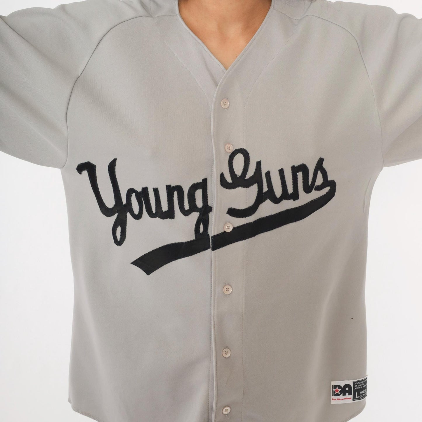 90s Young Guns Baseball Jersey Don Alleson Athletic Grey Button Up Large
