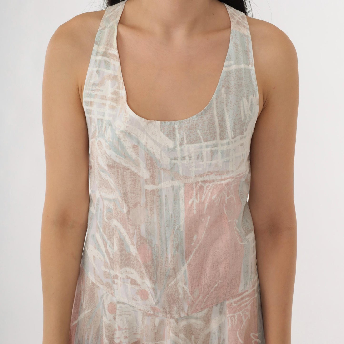 80s Pastel Abstract Print Midi Sundress Criss-Cross Tank Strap Small