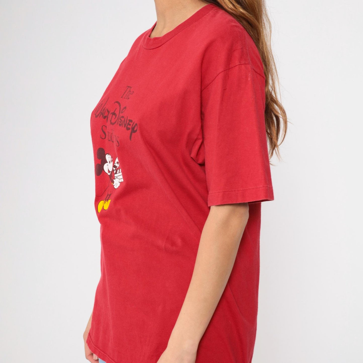 90s Mickey Mouse Disney Studios Graphic T-Shirt Red Cotton Medium