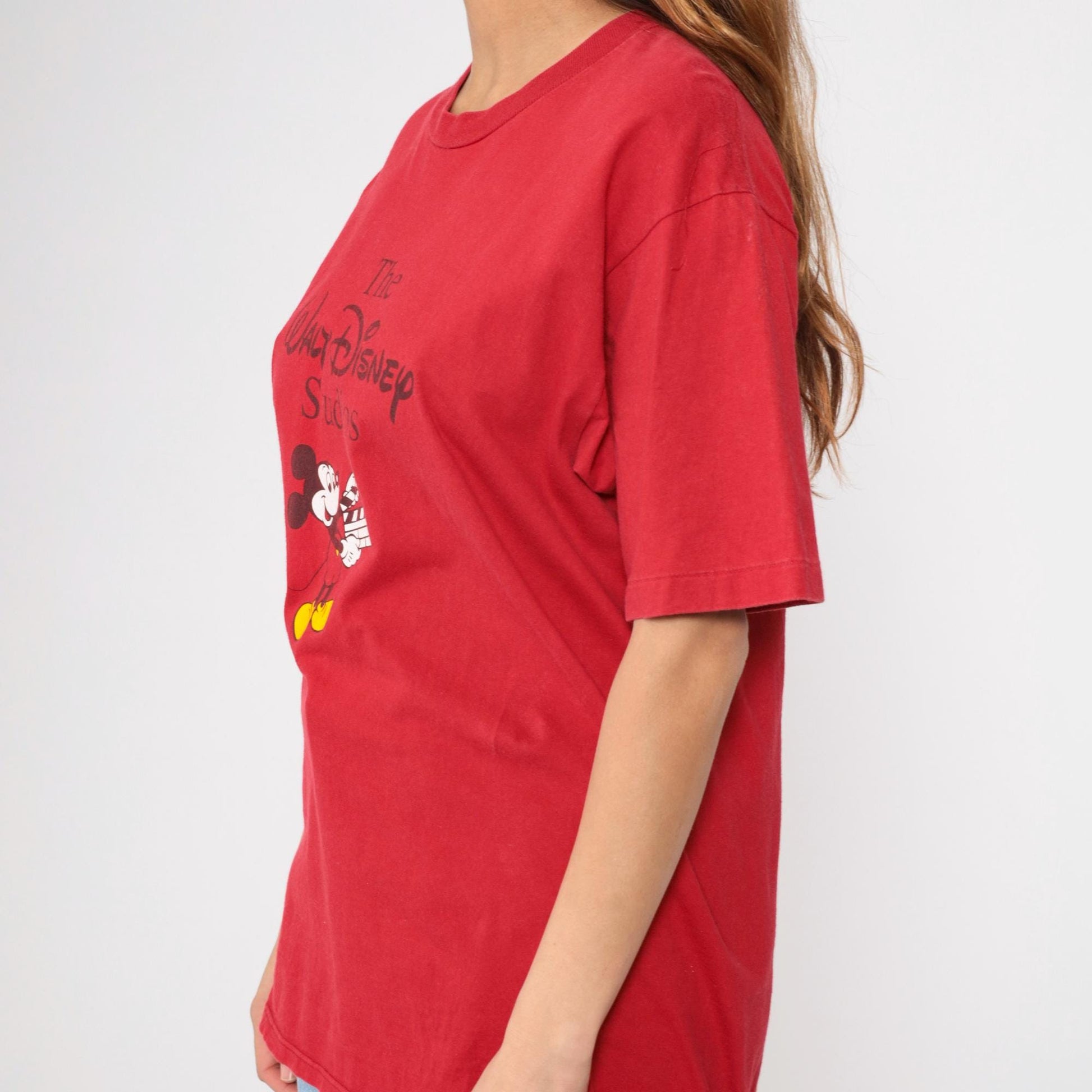 90s Mickey Mouse Disney Studios Graphic T-Shirt Red Cotton Medium