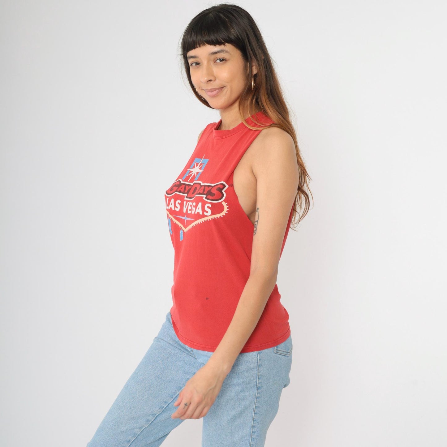 Gay Days Las Vegas Tank Top Red Tropicana Rainbow Graphic Small