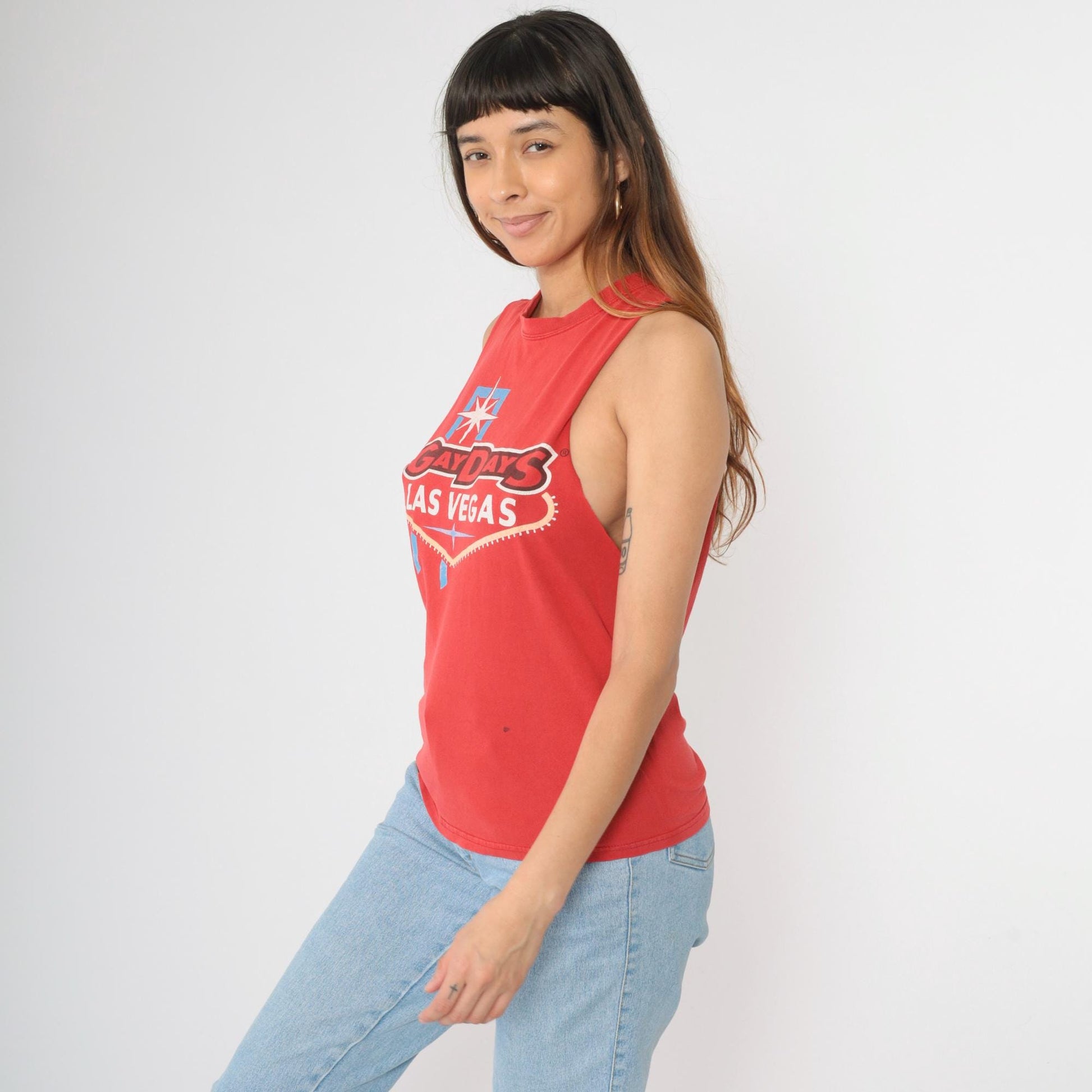 Gay Days Las Vegas Tank Top Red Tropicana Rainbow Graphic Small