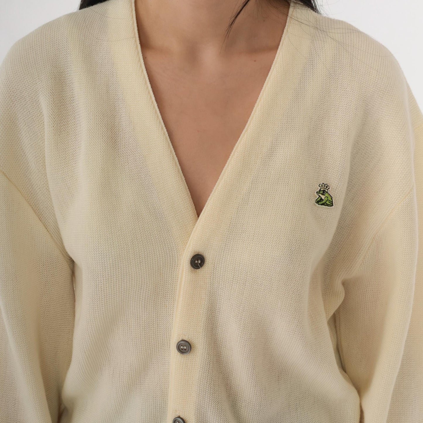 80s Van Cort Cream Cardigan Sweater Crowned Frog Emblem V-Neck Large L