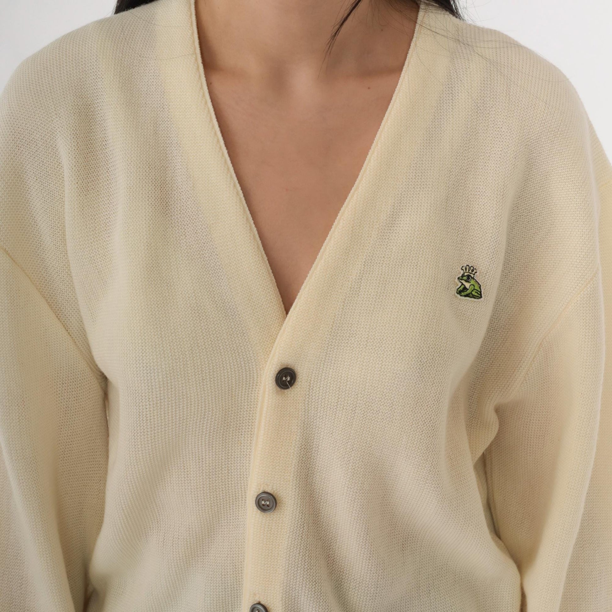 80s Van Cort Cream Cardigan Sweater Crowned Frog Emblem V-Neck Large L