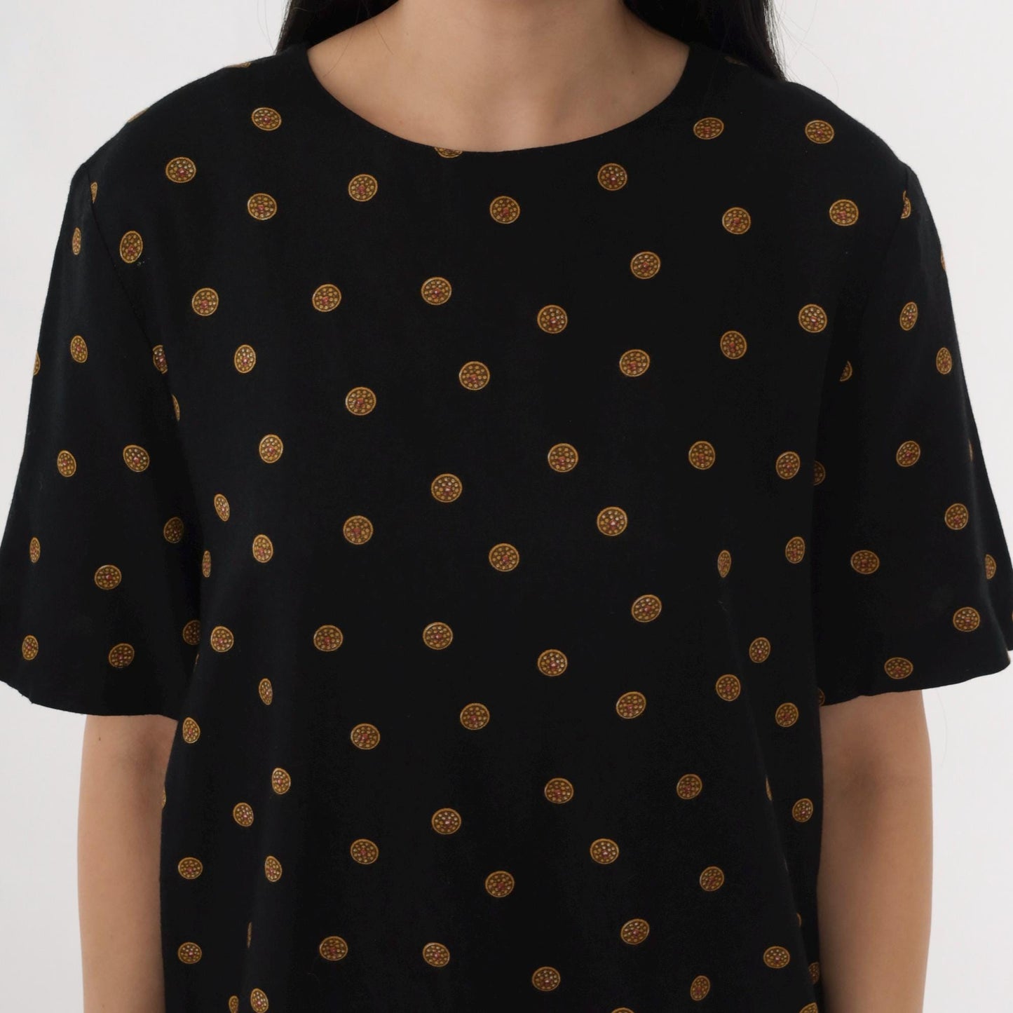 80s Norton McNaughton Black Coin Print Blouse Keyhole Back Medium