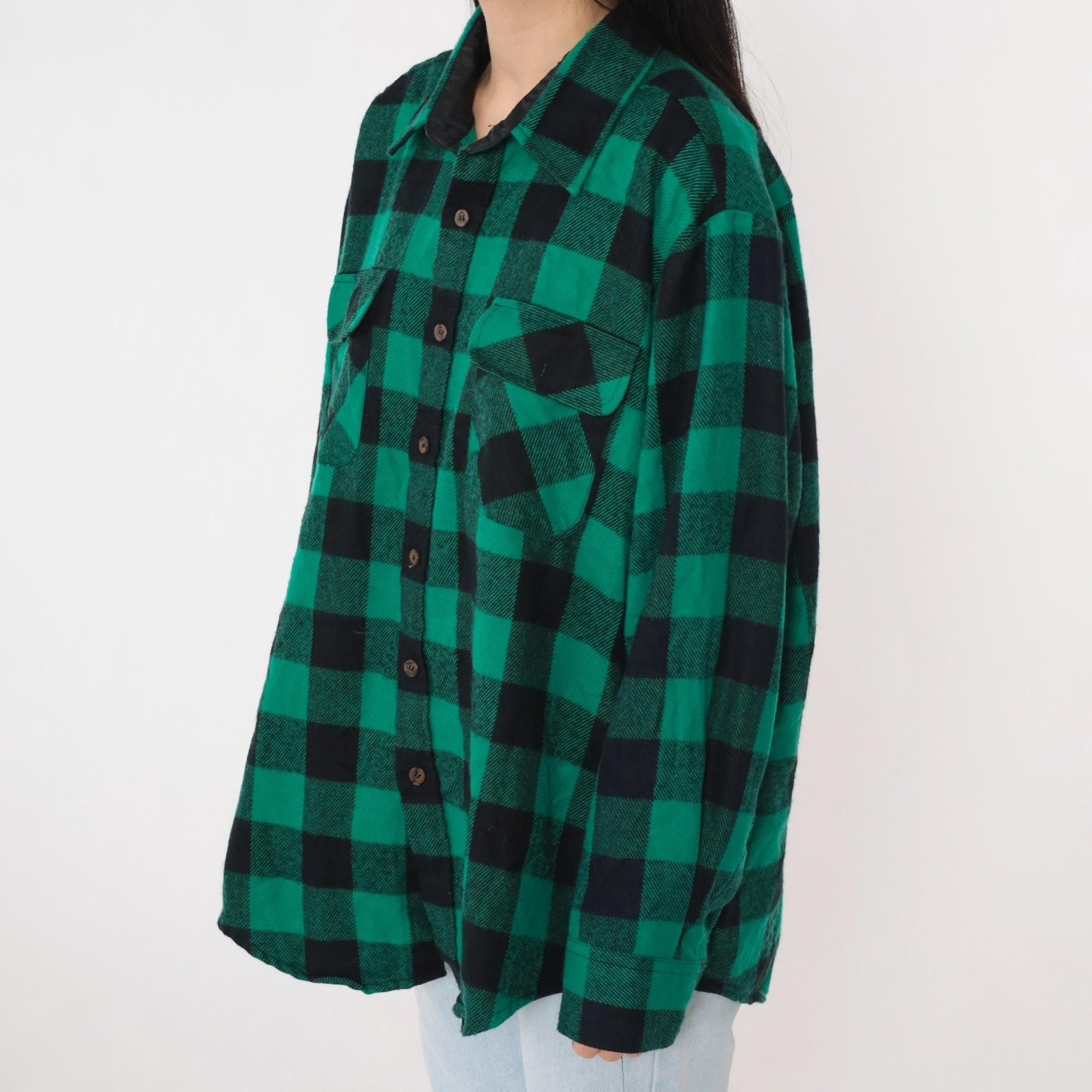 80s Big Yank Buffalo Plaid Shirt Green Button Up Long Sleeve Extra Large XL