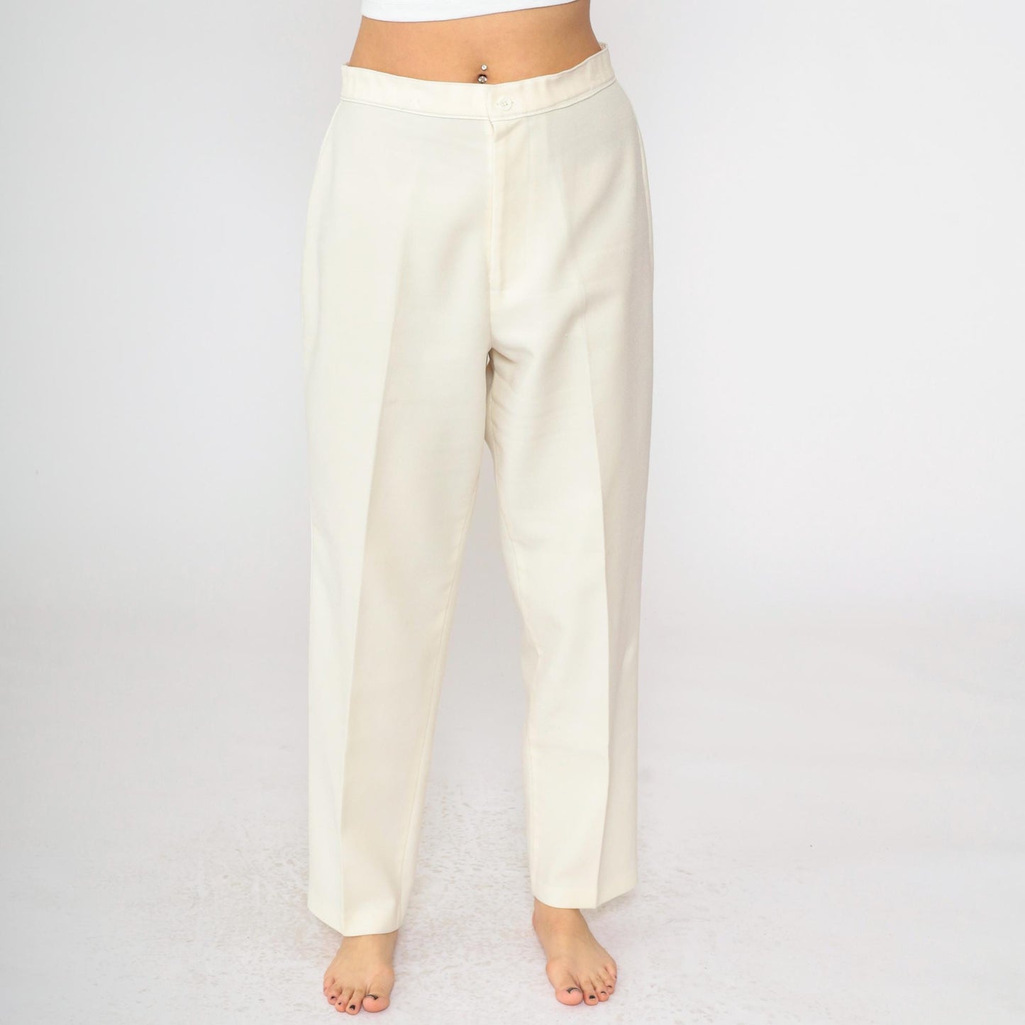 80s Ivory High-Waisted Straight Leg Trousers Tapered Medium