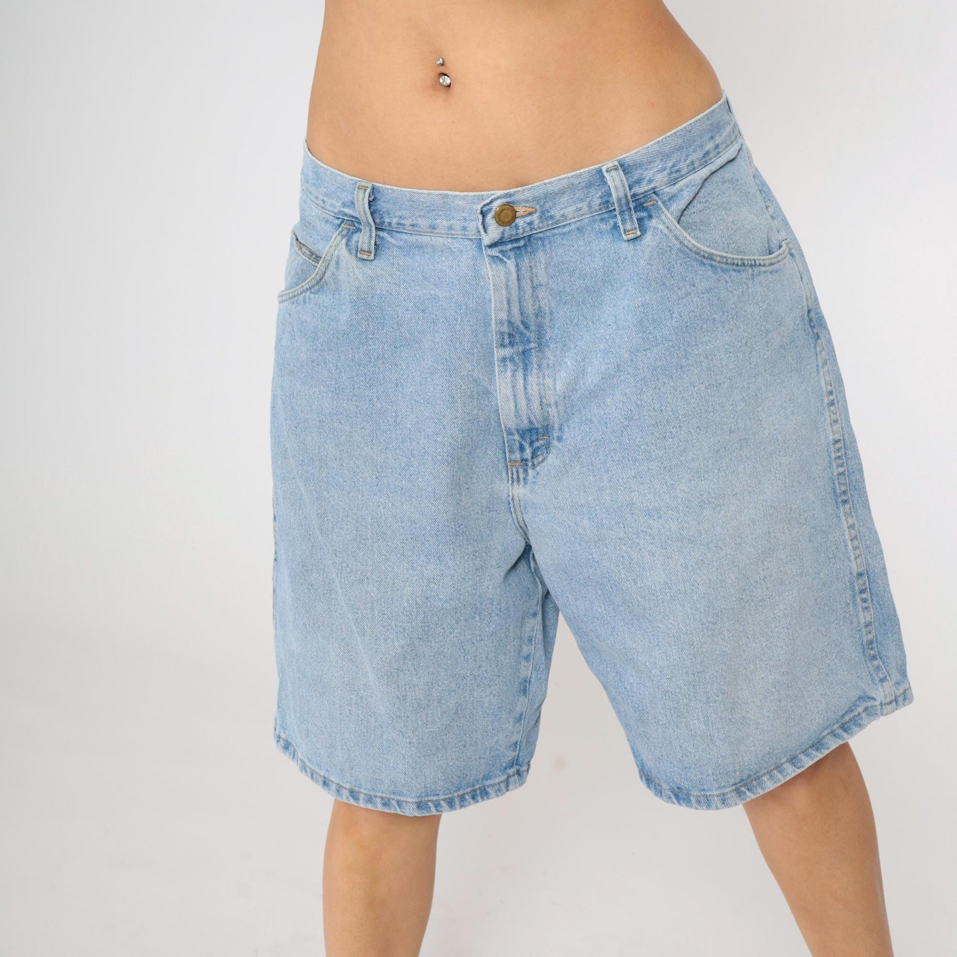 Y2K Wrangler Denim Shorts High Waist Bermuda Blue Cotton Men's 38