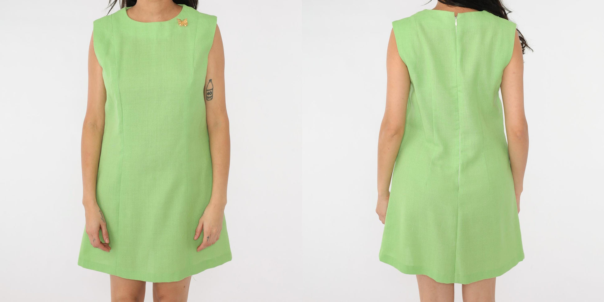 60s Lime Green Shift Dress Sleeveless Mini Princess Seam Medium M
