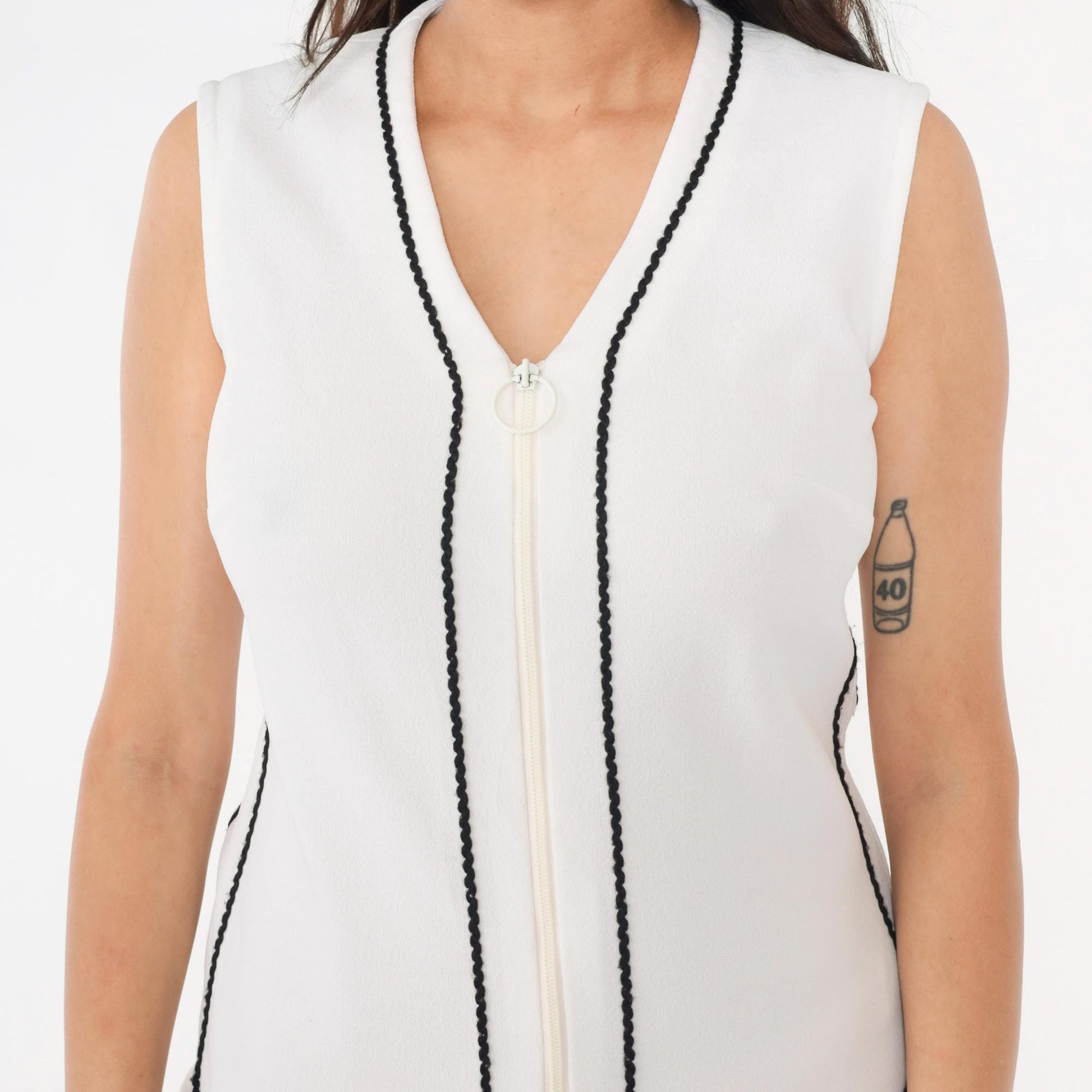 60s Mod Mini Dress Black White Drop Waist Pleated Sleeveless Small
