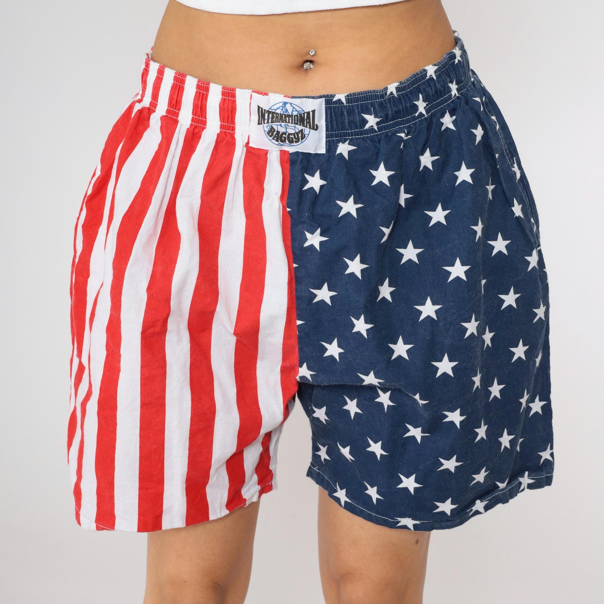 90s International Baggyz American Flag Shorts Cotton Elastic Waist Extra Large