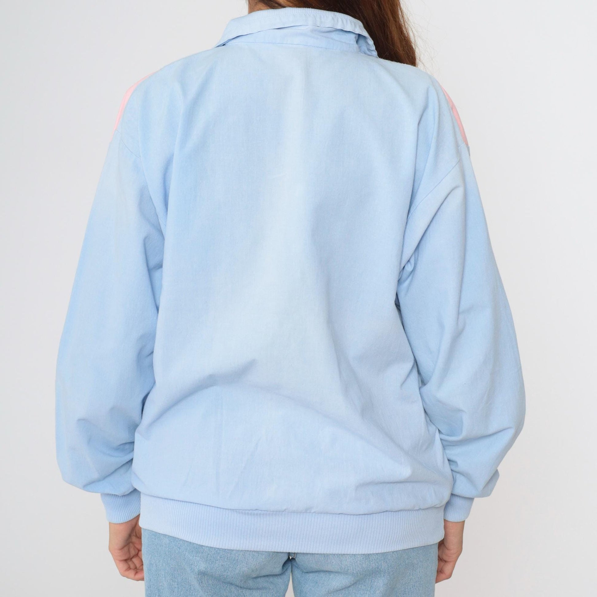 80s Cavalier Colorblock Quarter Zip Pullover Pink Lilac Blue Knit Medium Large