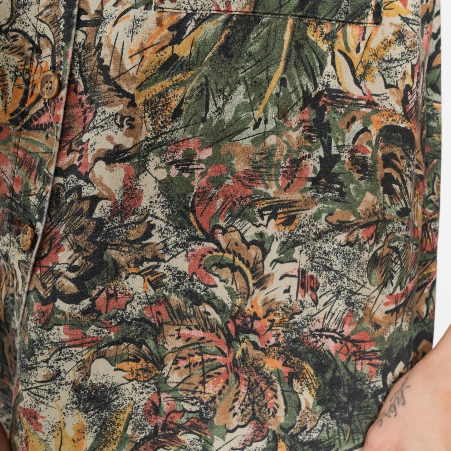 90s Tropical Jungle Print Button-Up Shirt Green Yellow Pink Cotton Large