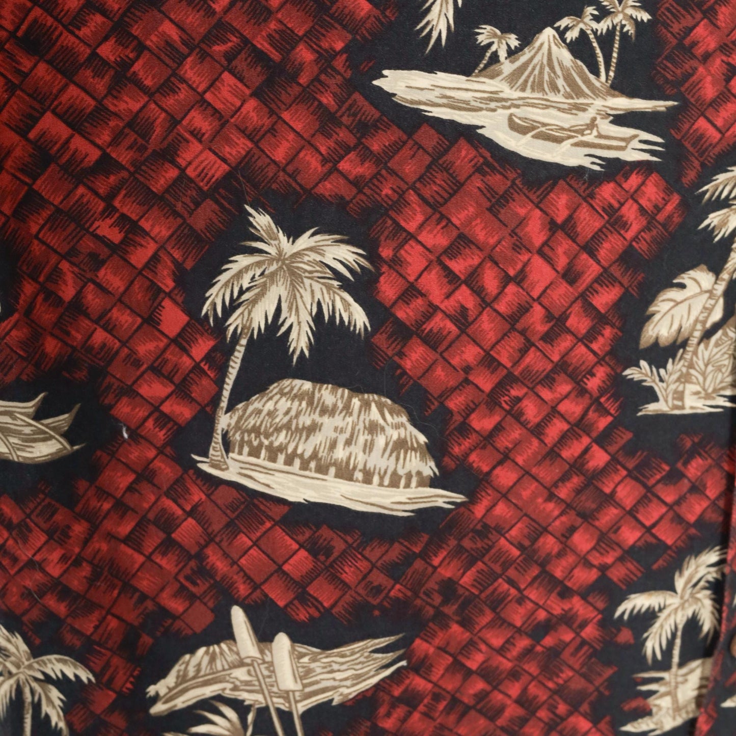 90s Aloha Line Hawaiian Shirt Red Palm Tree Print Button Up XXL