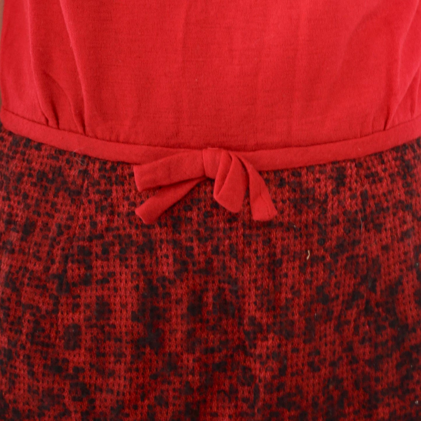 60s Peck & Peck Wool Mini Dress Red Abstract Print Bow Detail Small