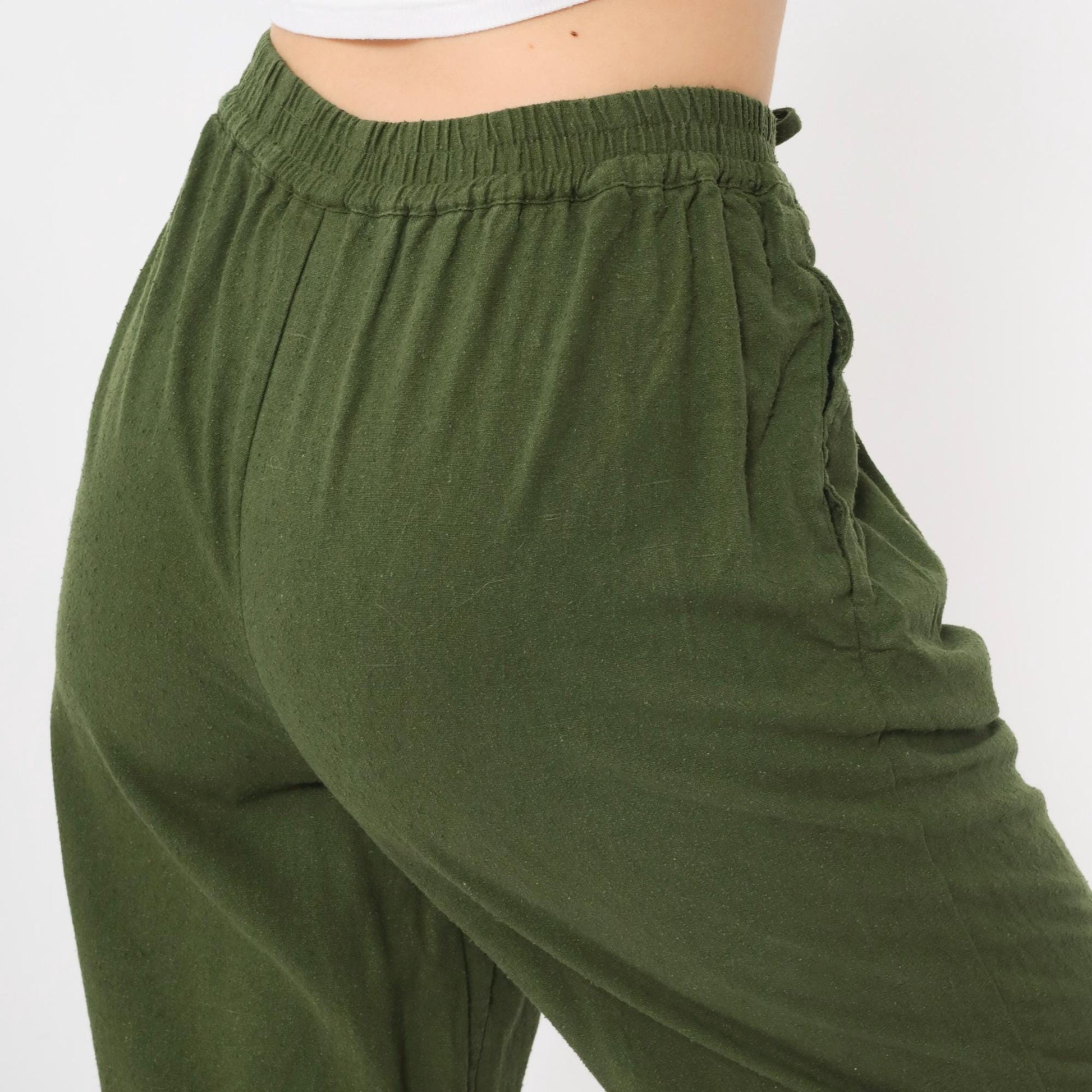 90s Selene Sport Olive Silk Tapered Pants Drawstring Elastic Waist Small S