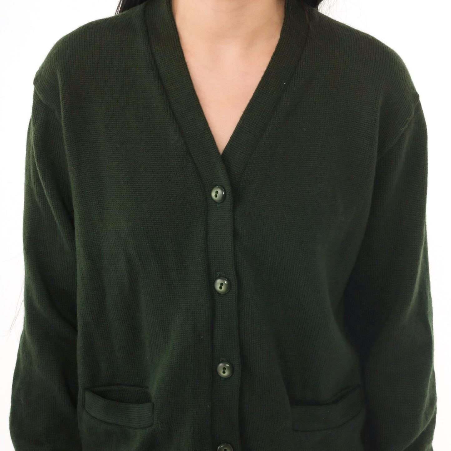 1960s Albion Knit Dark Green Wool Cardigan Button-Up Medium M