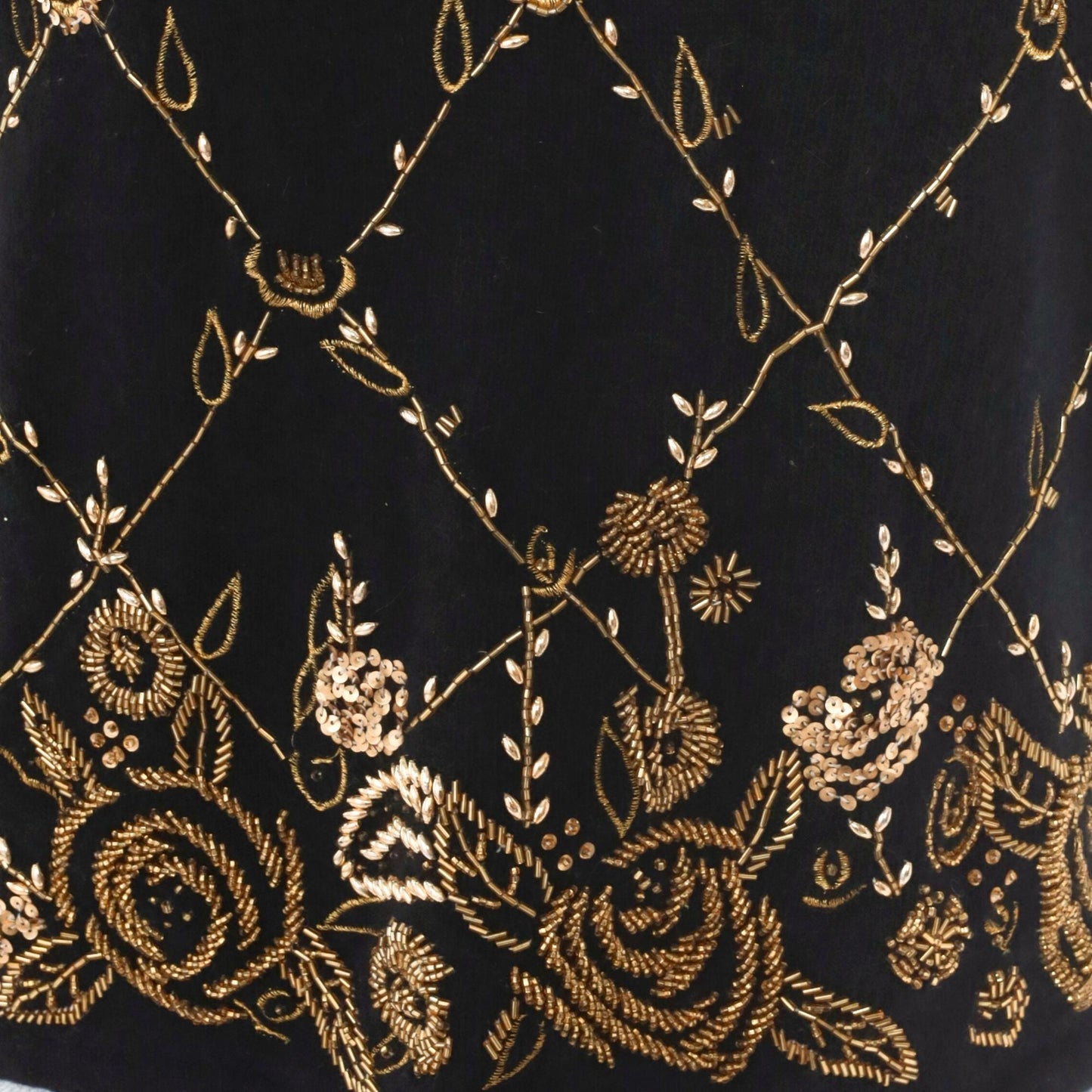 80s Cervelle Black Sequin Wool Angora Sweater Gold Floral Beaded Medium M