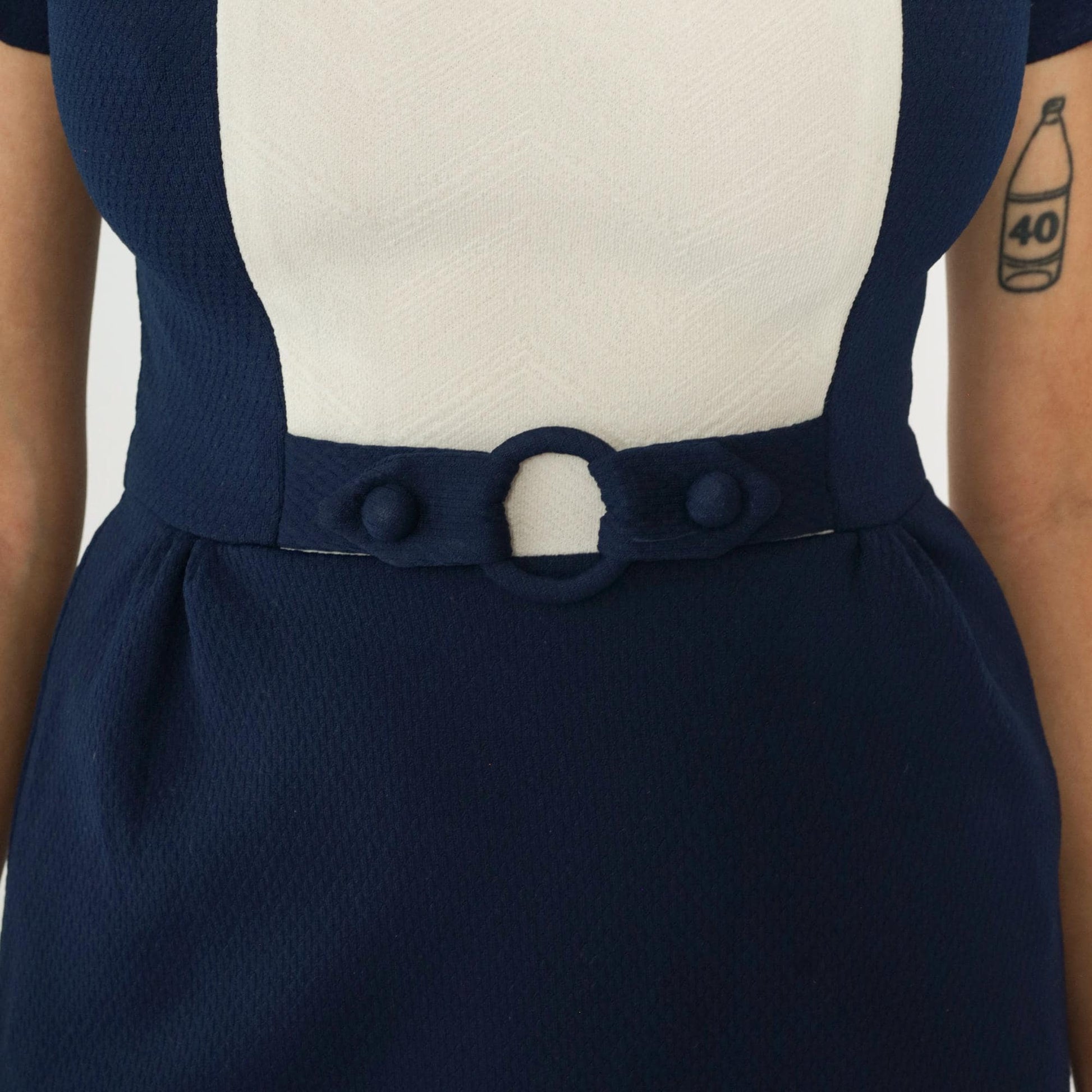 60s Mod Colorblock Mini Dress Navy White Bib Mock Neck Small