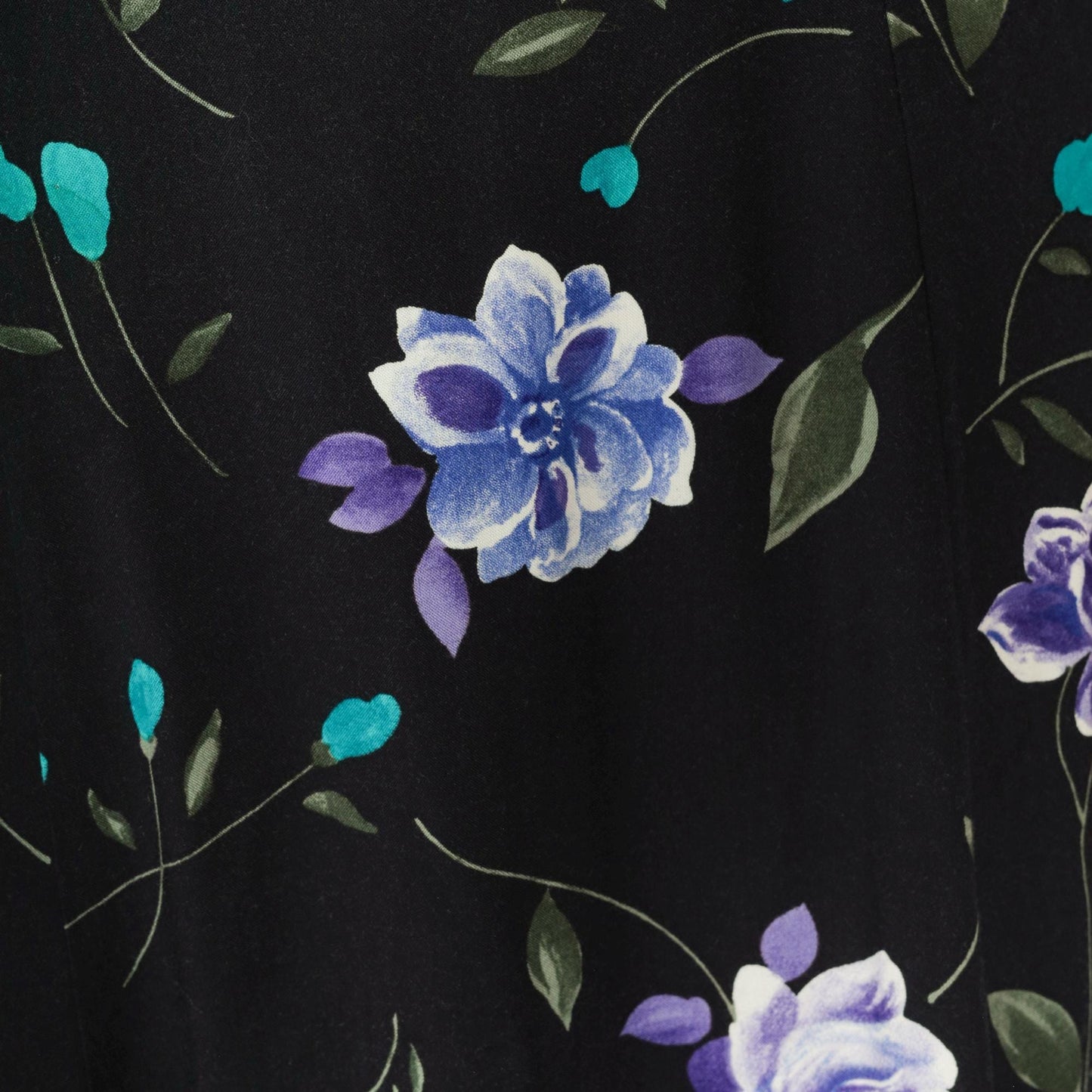 90s Black Floral Midi Dress A-Line Sleeveless Princess Seam Small
