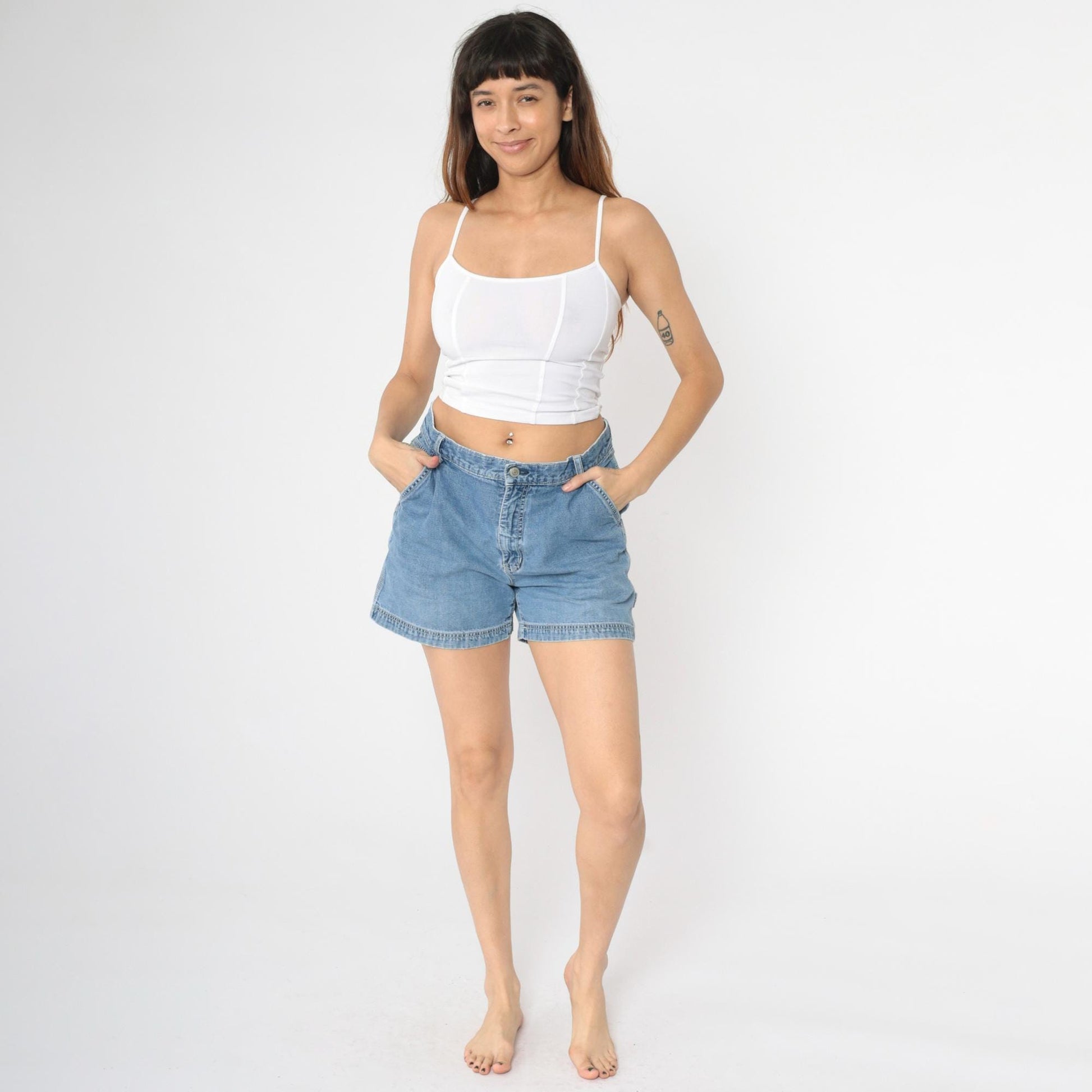 90s Gap Carpenter Denim Shorts High Waisted Hammer Loop Blue Medium