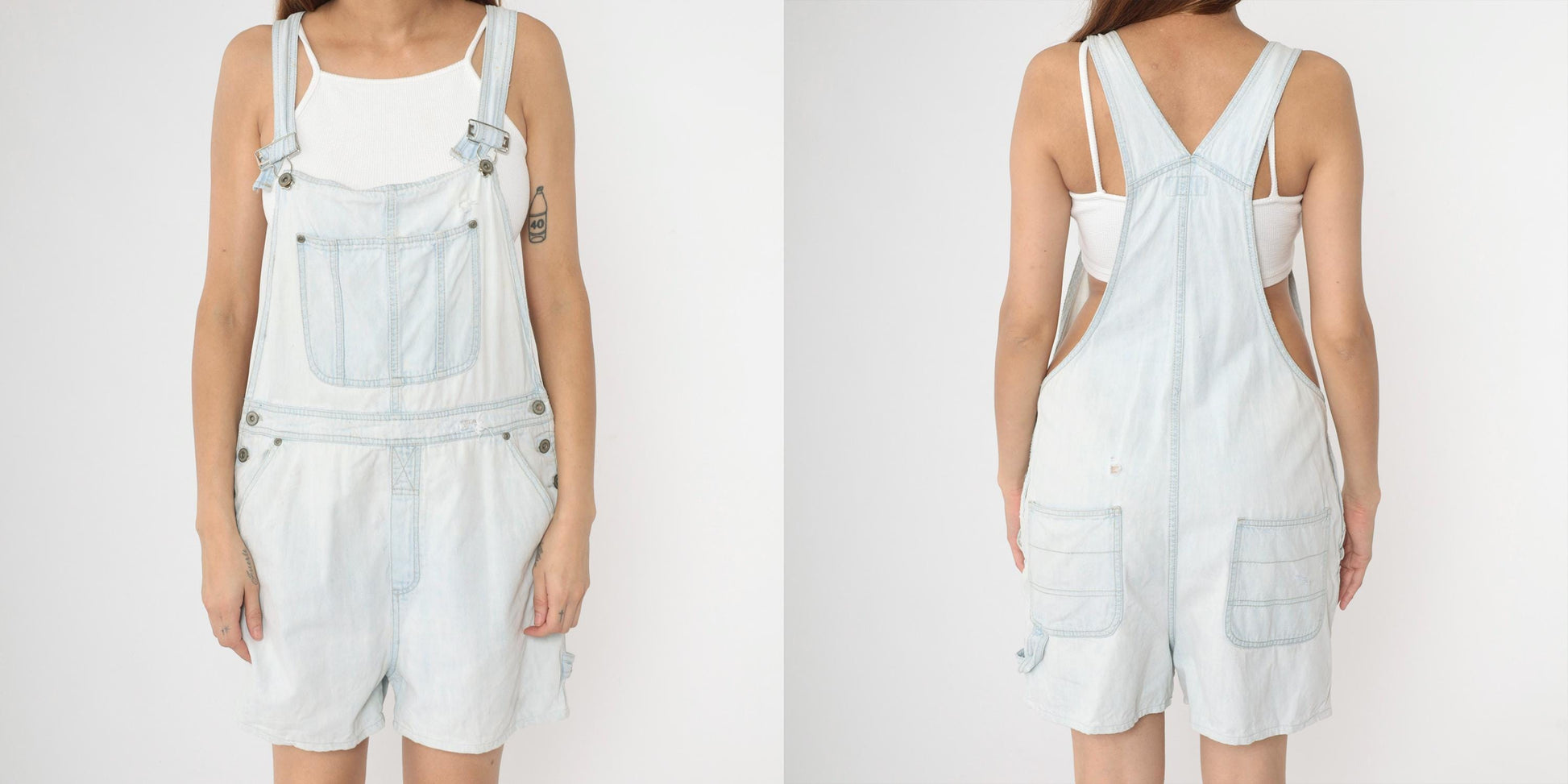 90s Bill Blass Light Wash Denim Shortalls Distressed Blue Jean Overalls Medium