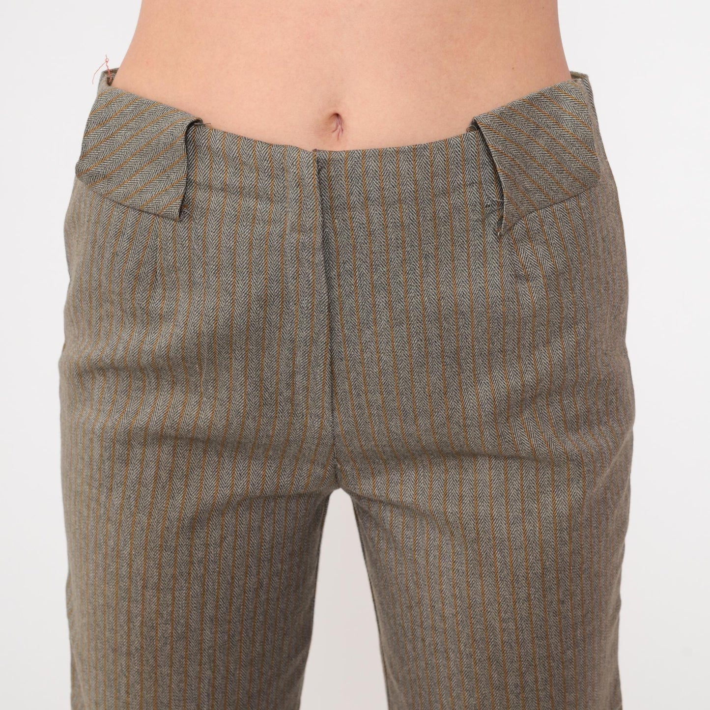 70s Grey Herringbone Pinstriped High-Rise Flare Pants Small