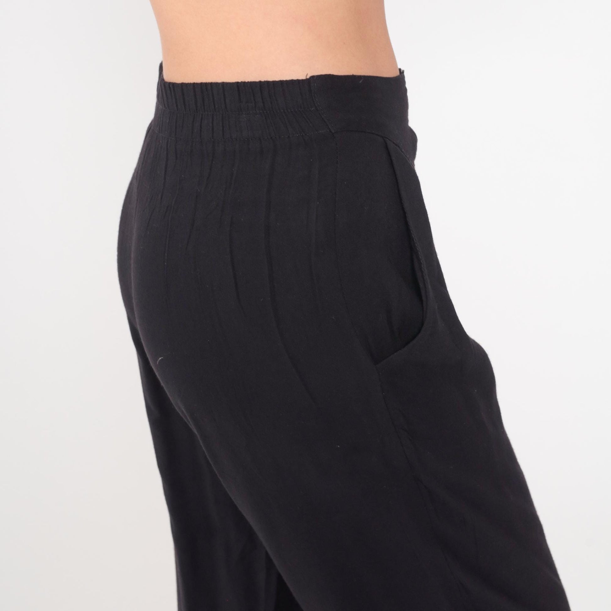 80s New Focus Black Pleated High-Waist Trousers Cropped Ankle XS