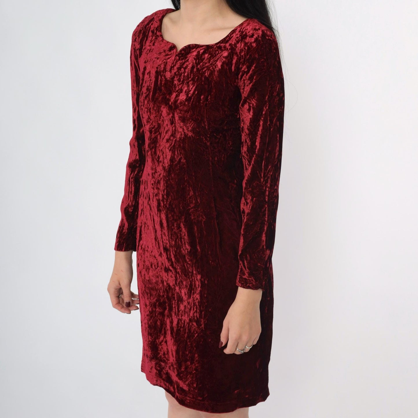 80s Burgundy Velvet Puff Sleeve Dress Sweetheart Neckline Mini Extra Small