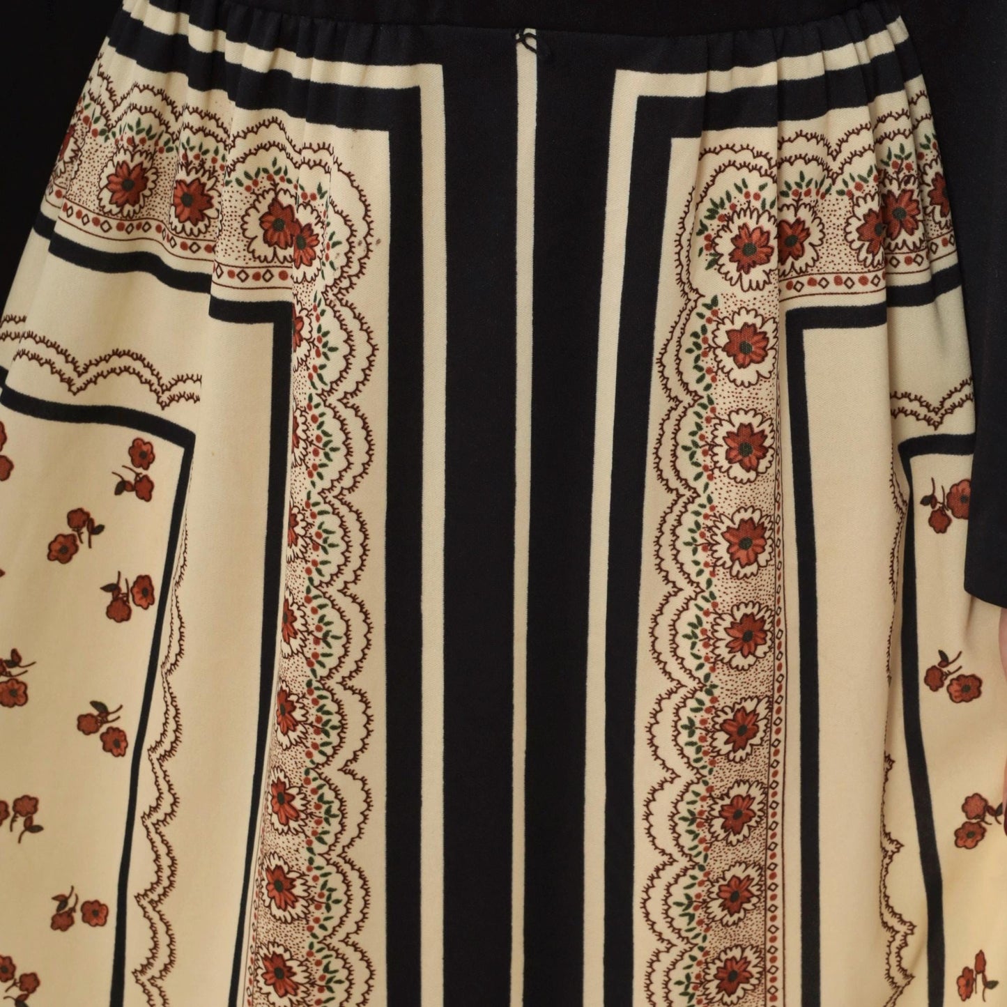 70s Lorac Original Floral Maxi Dress Black Scarf Print High Waist Long Sleeve Extra Large