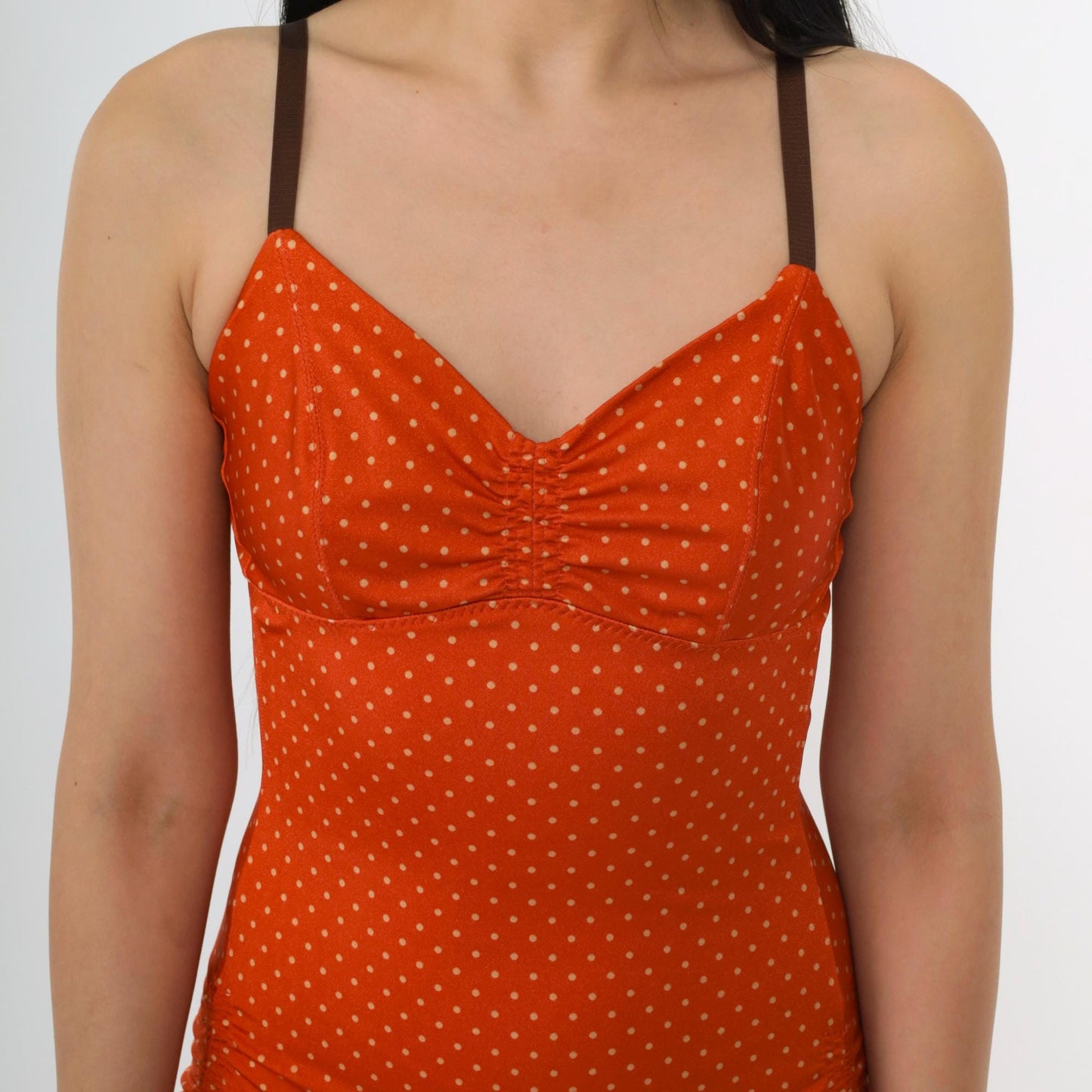 Malia Mills Orange Polka Dot One-Piece Swimsuit Ruched Bust Small 6