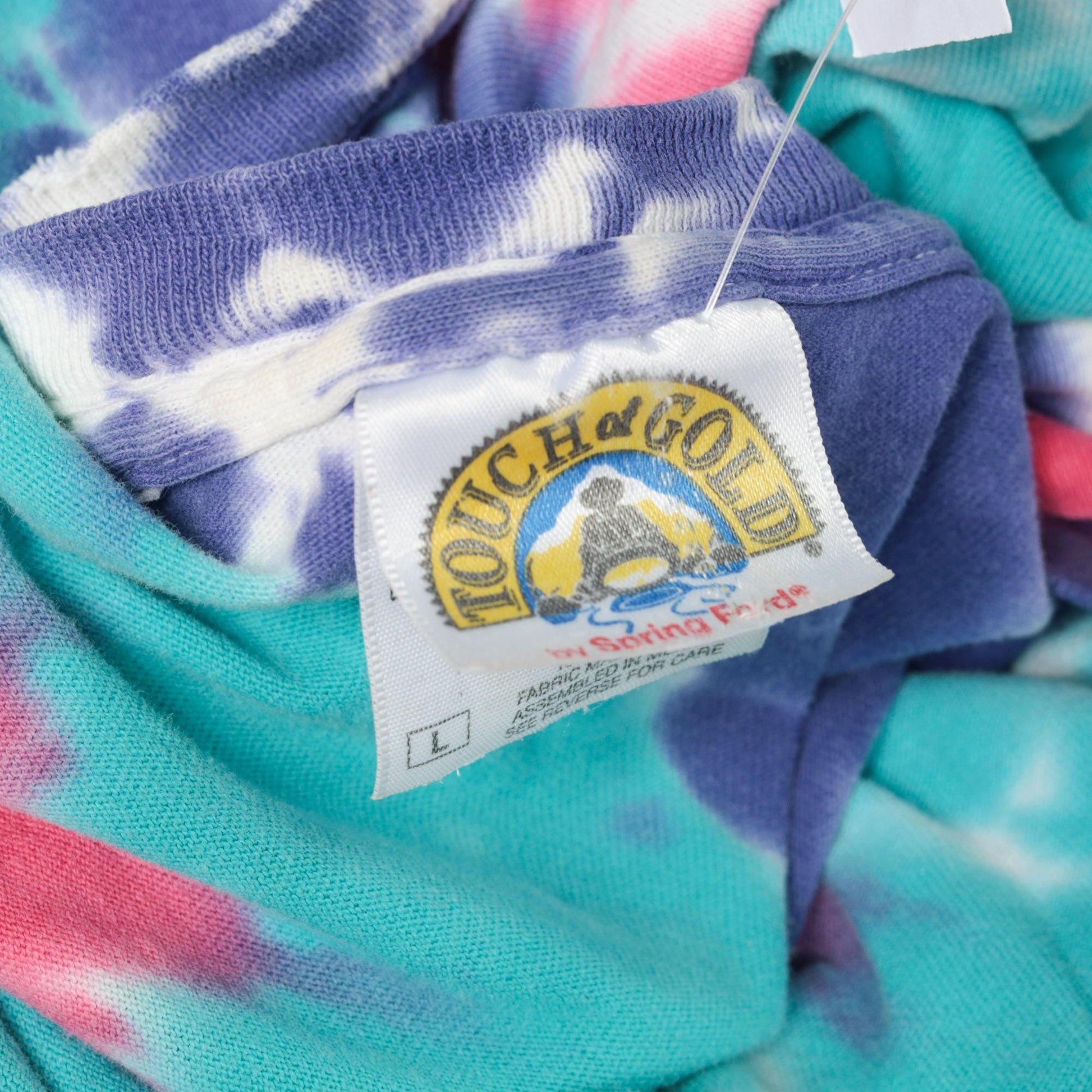 90s Tie Dye Swirl T-Shirt Pink Purple Turquoise Distressed Cotton Crewneck Large