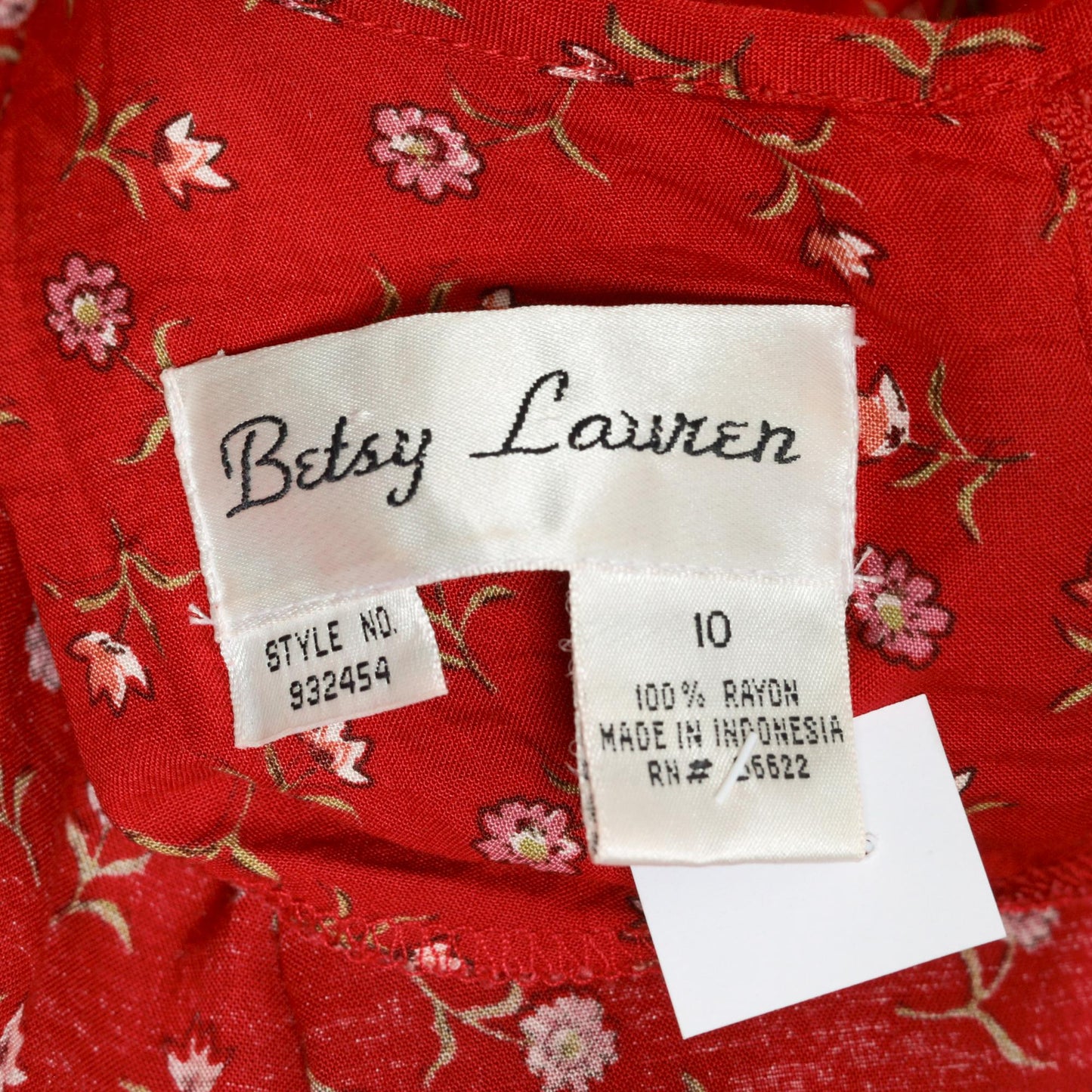 90s Betsy Lauren Red Floral Maxi Dress Scoop Neck Short Sleeve Medium