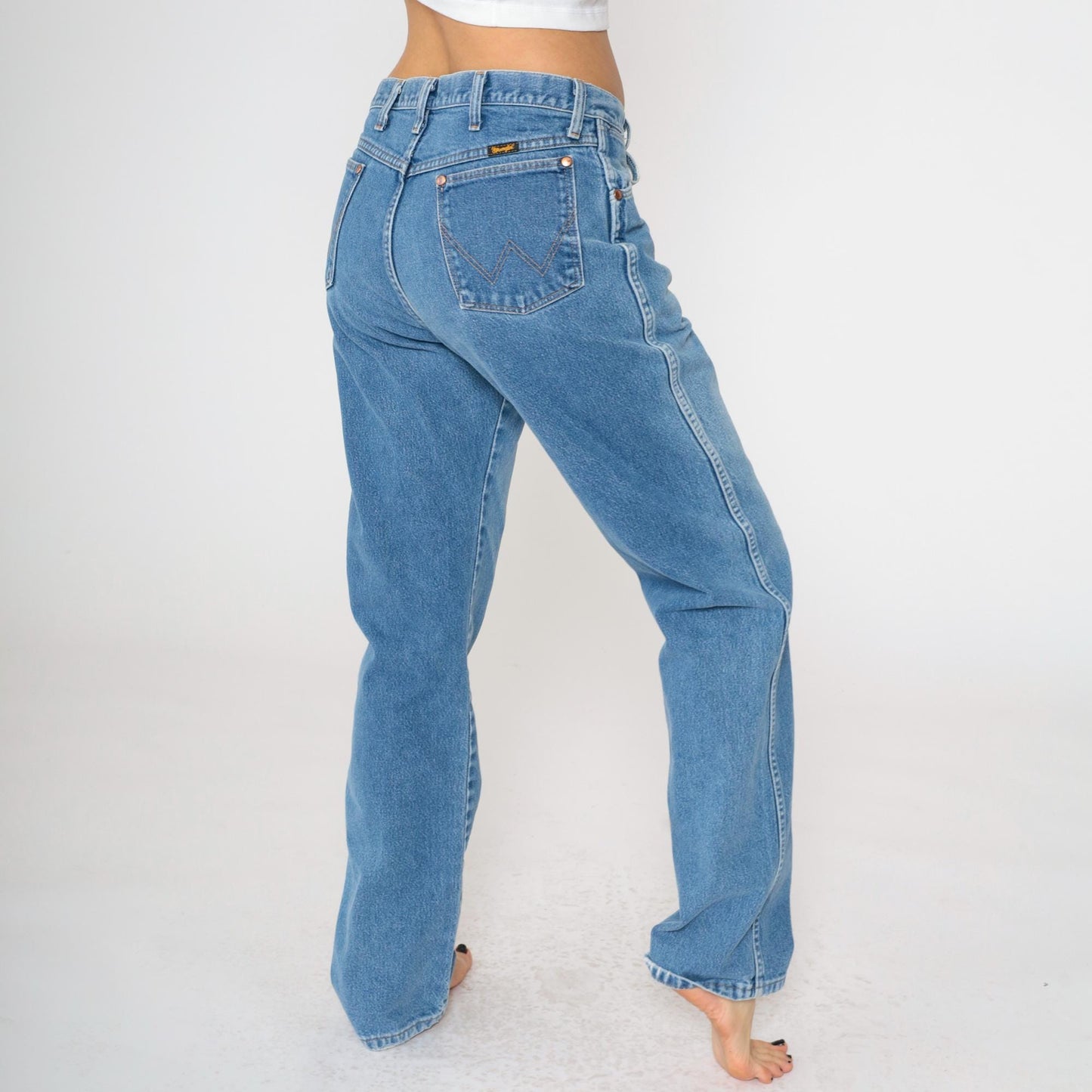 90s Wrangler Men's High Rise Straight Leg Jeans Blue Denim 35x34