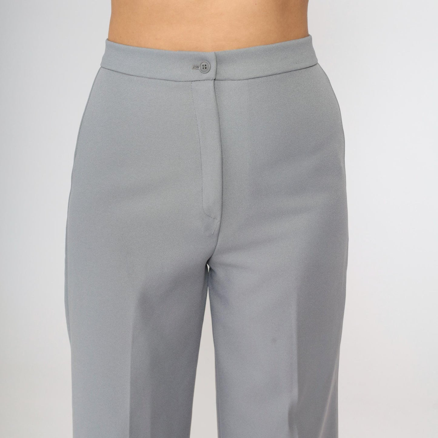 70s Grey Polyester High-Waist Wide-Leg Trousers Small S