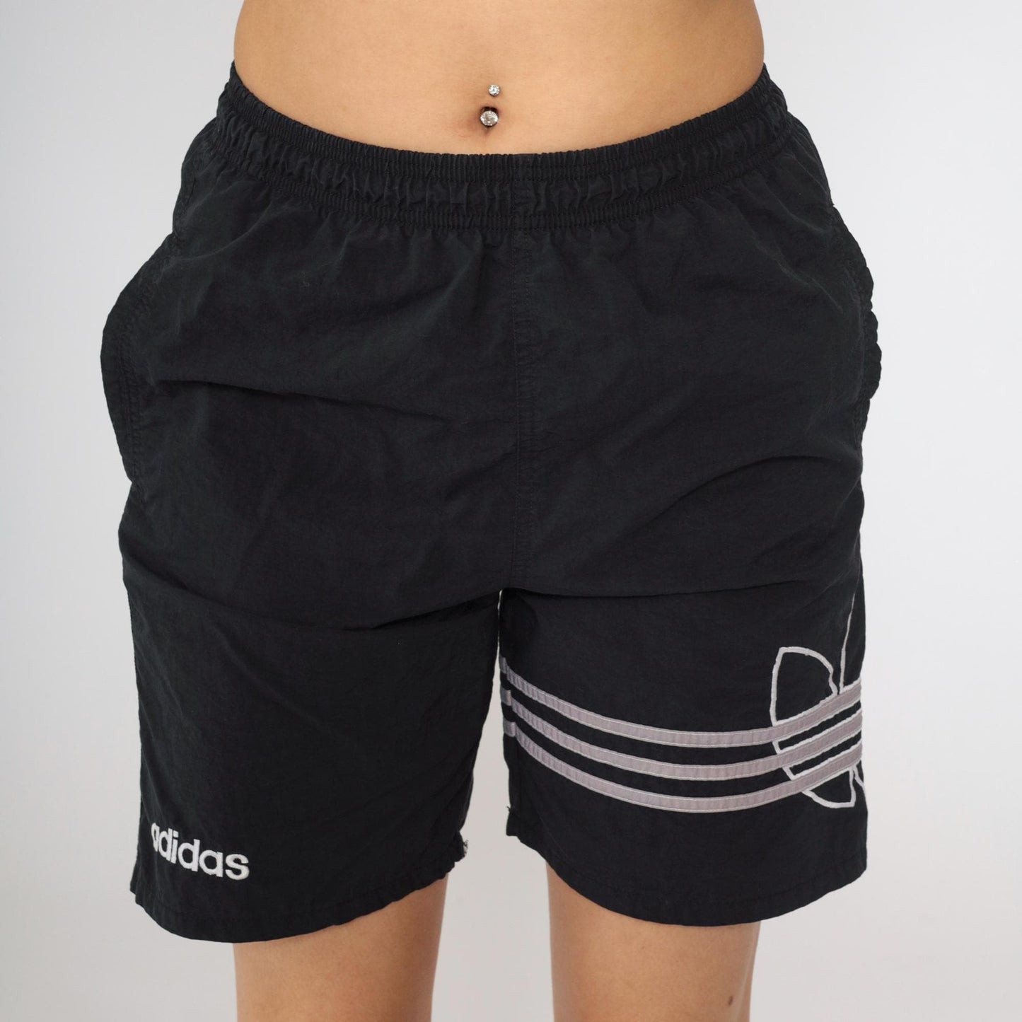 90s Adidas Black Nylon Shorts Trefoil Logo Athletic Small S